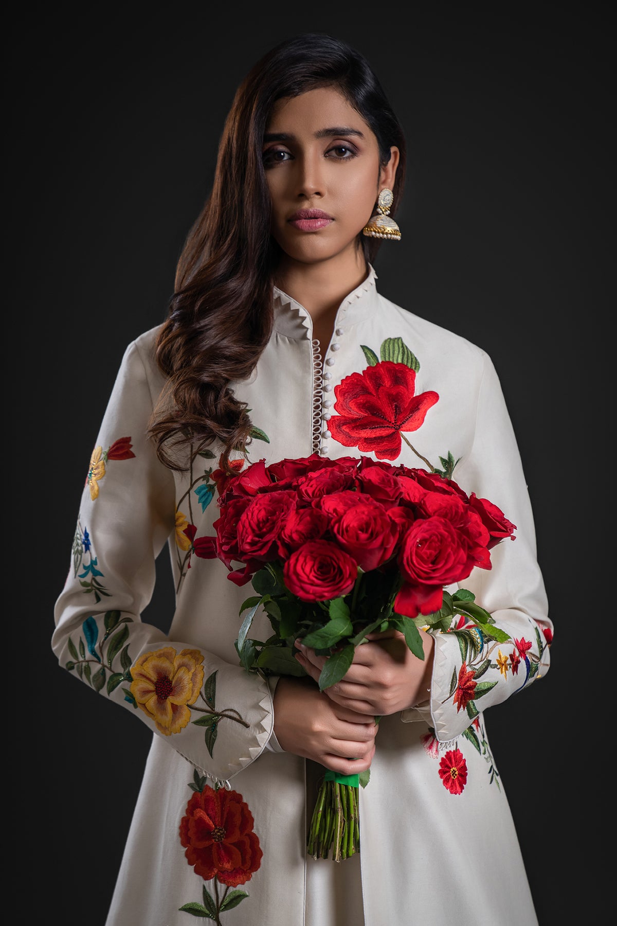 Ivory Long Jacket In Chanderi With Embroidery