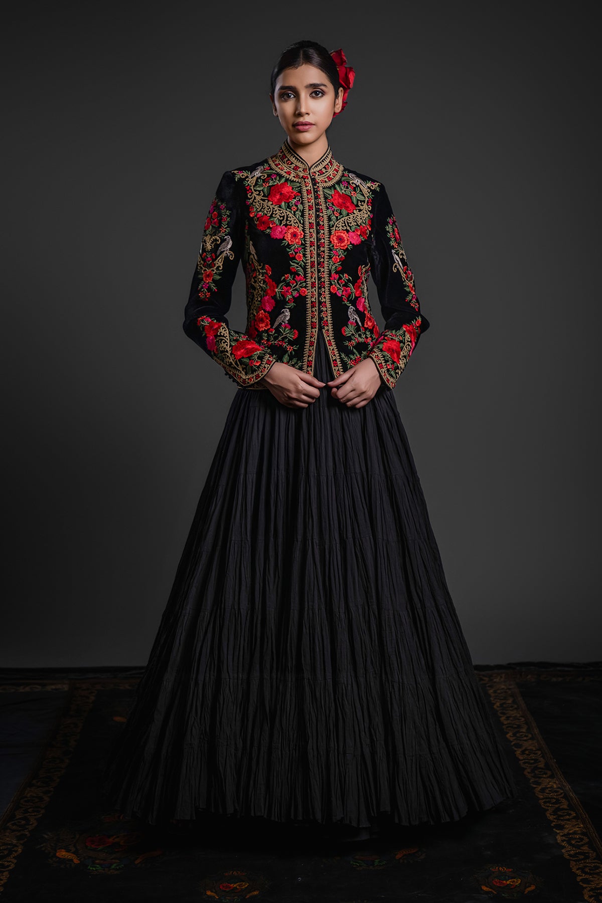 Black Velvet Short Jacket With Embroidery