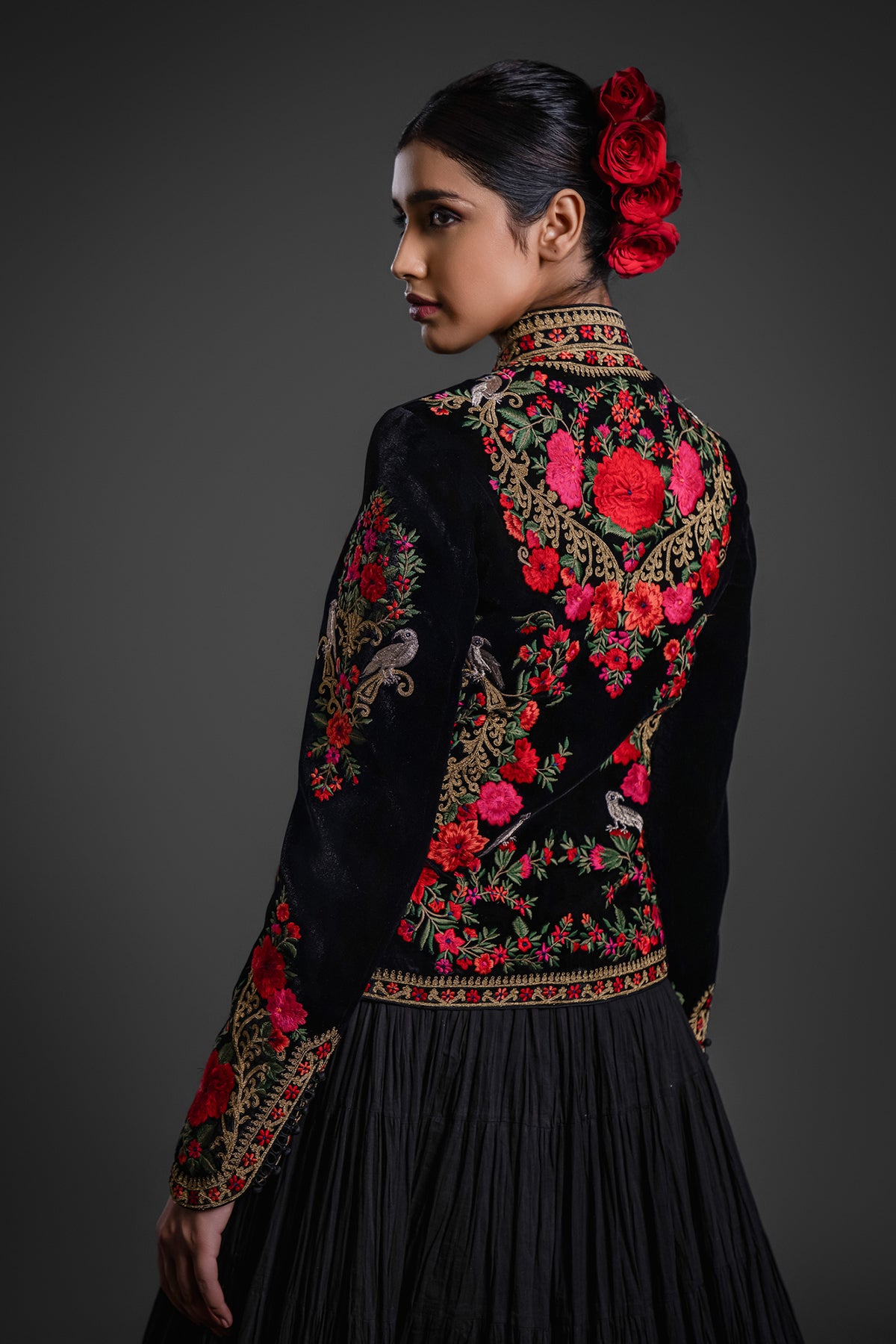 Black Velvet Short Jacket With Embroidery