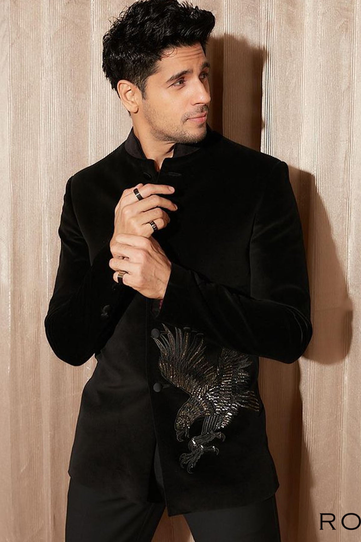 Men's Black Velvet Bandhgala With Embroidery