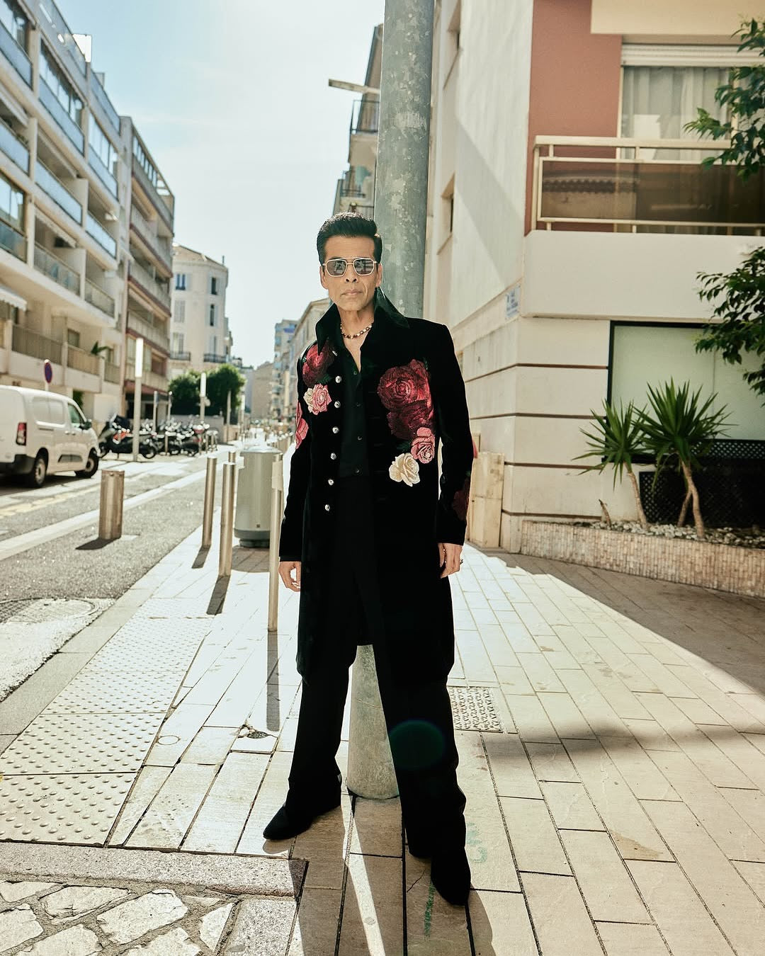 Karan Johar Inspired Silk Velvet Embroidered Sherwani by Rohit Bal