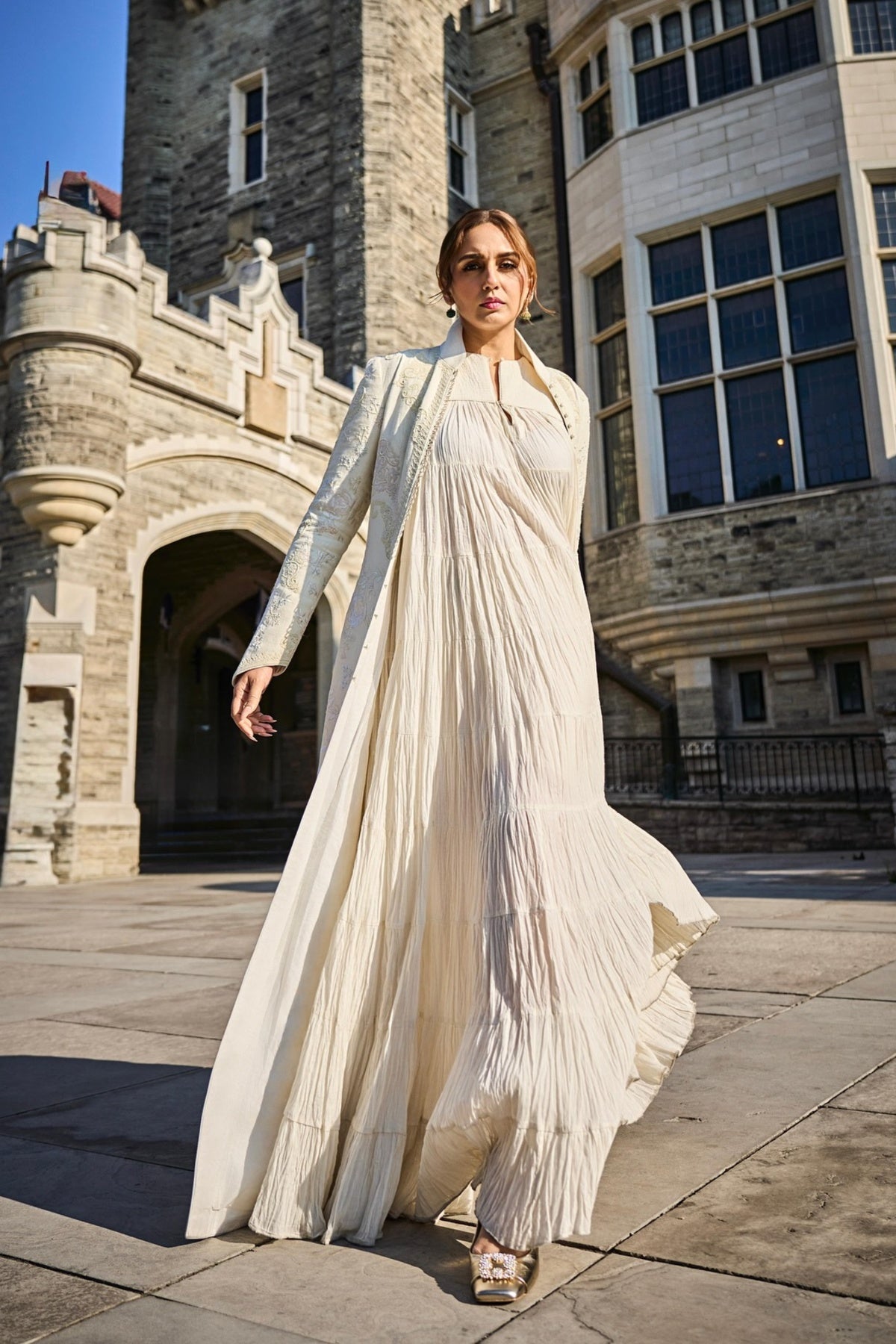 Women's Ivory Matka Silk Long Jacket