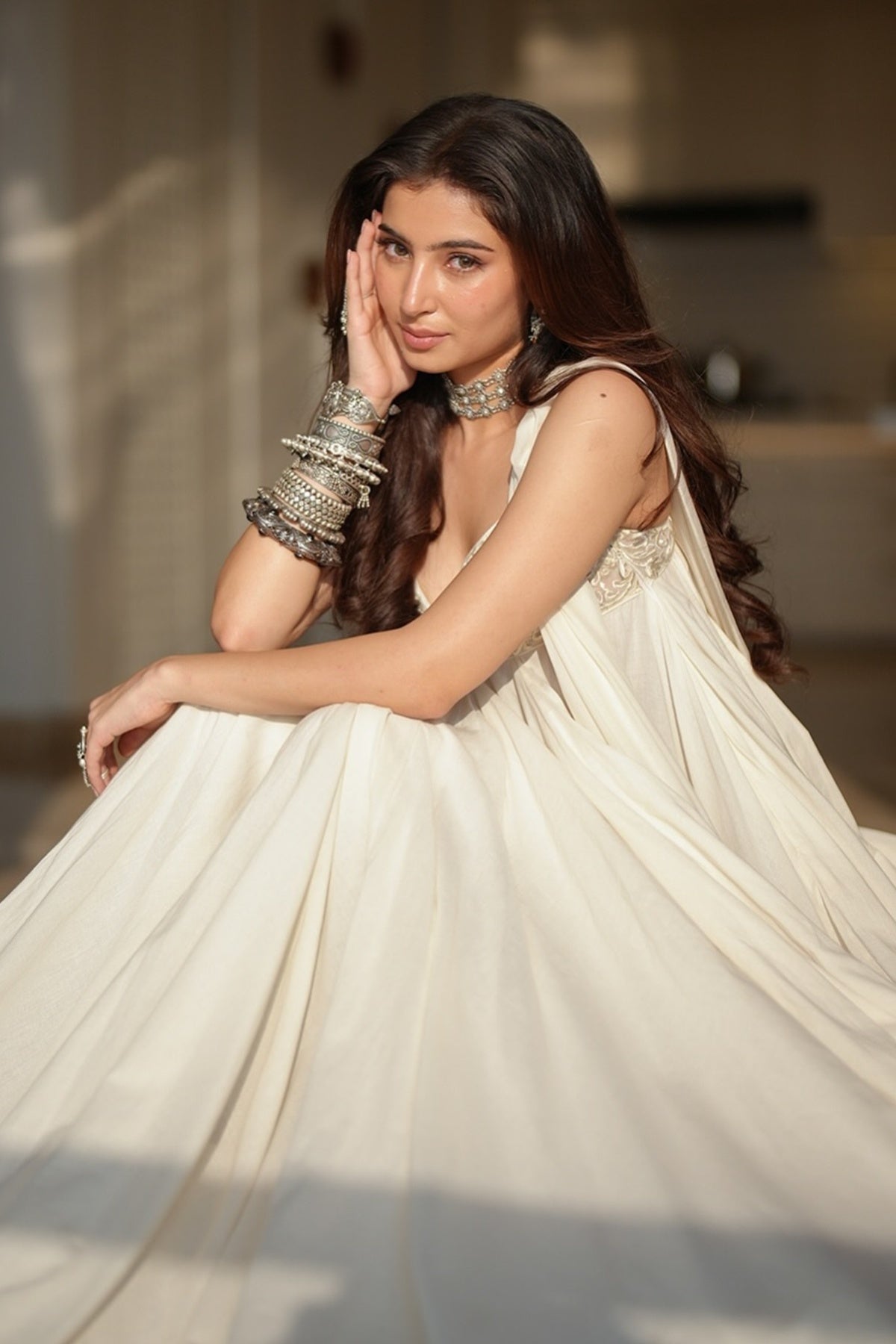 Women's Ivory Chanderi Anarkali & Dupatta