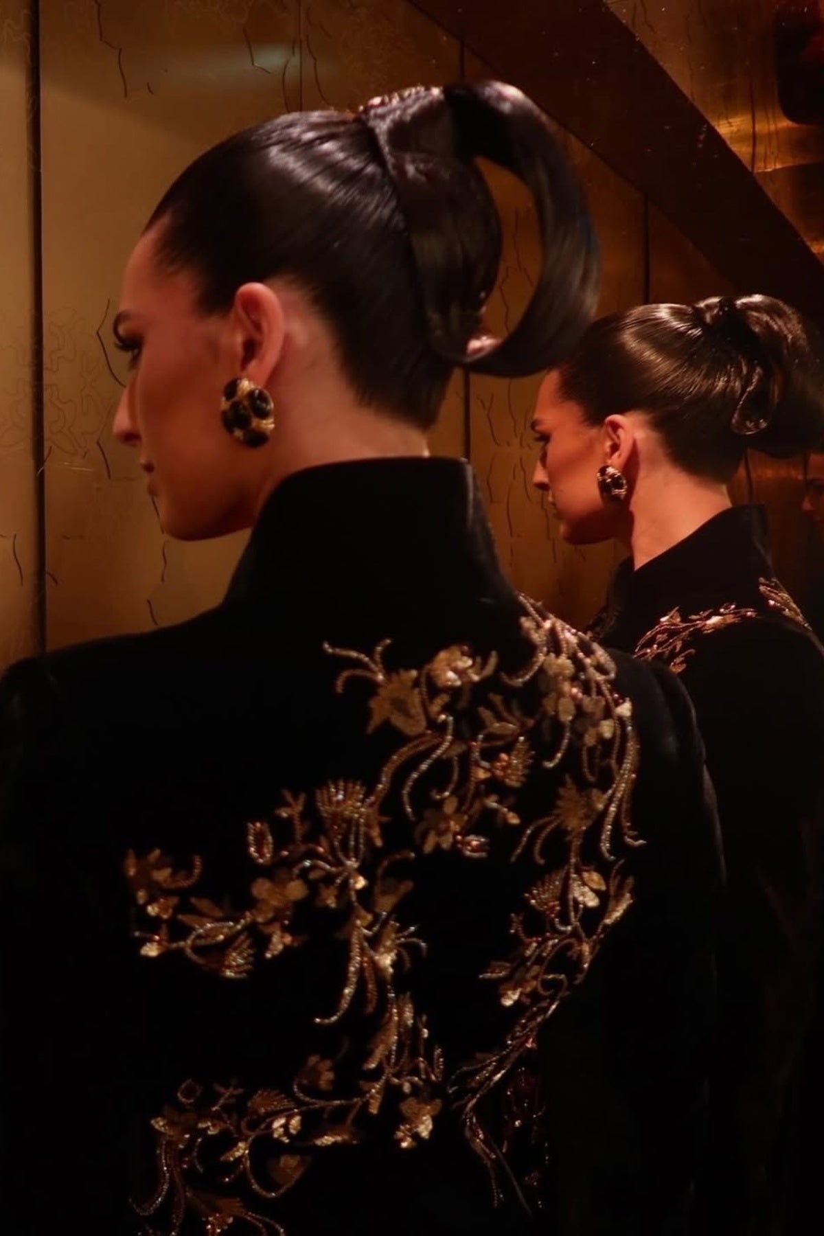 Women's Black Silk Velvet Long Jacket