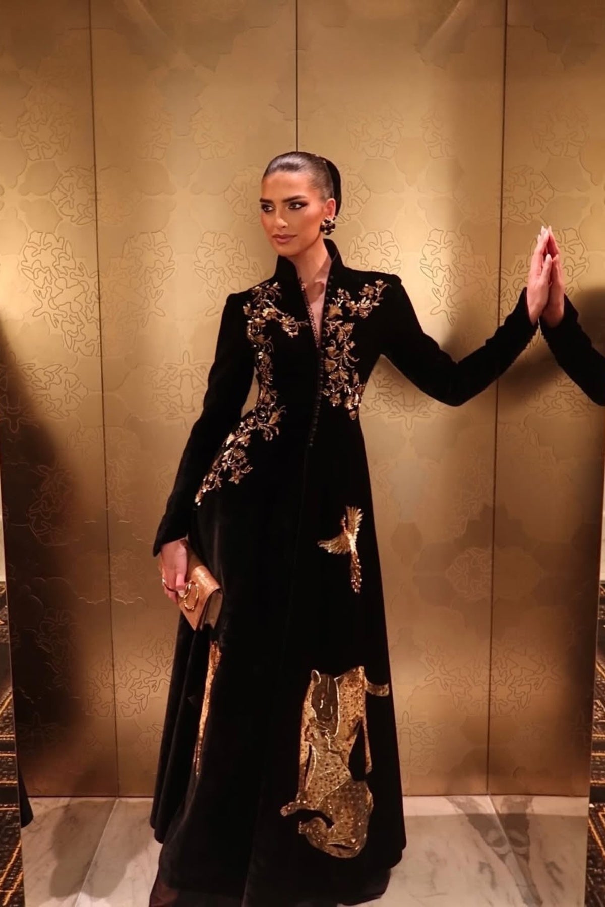 Women's Black Silk Velvet Long Jacket