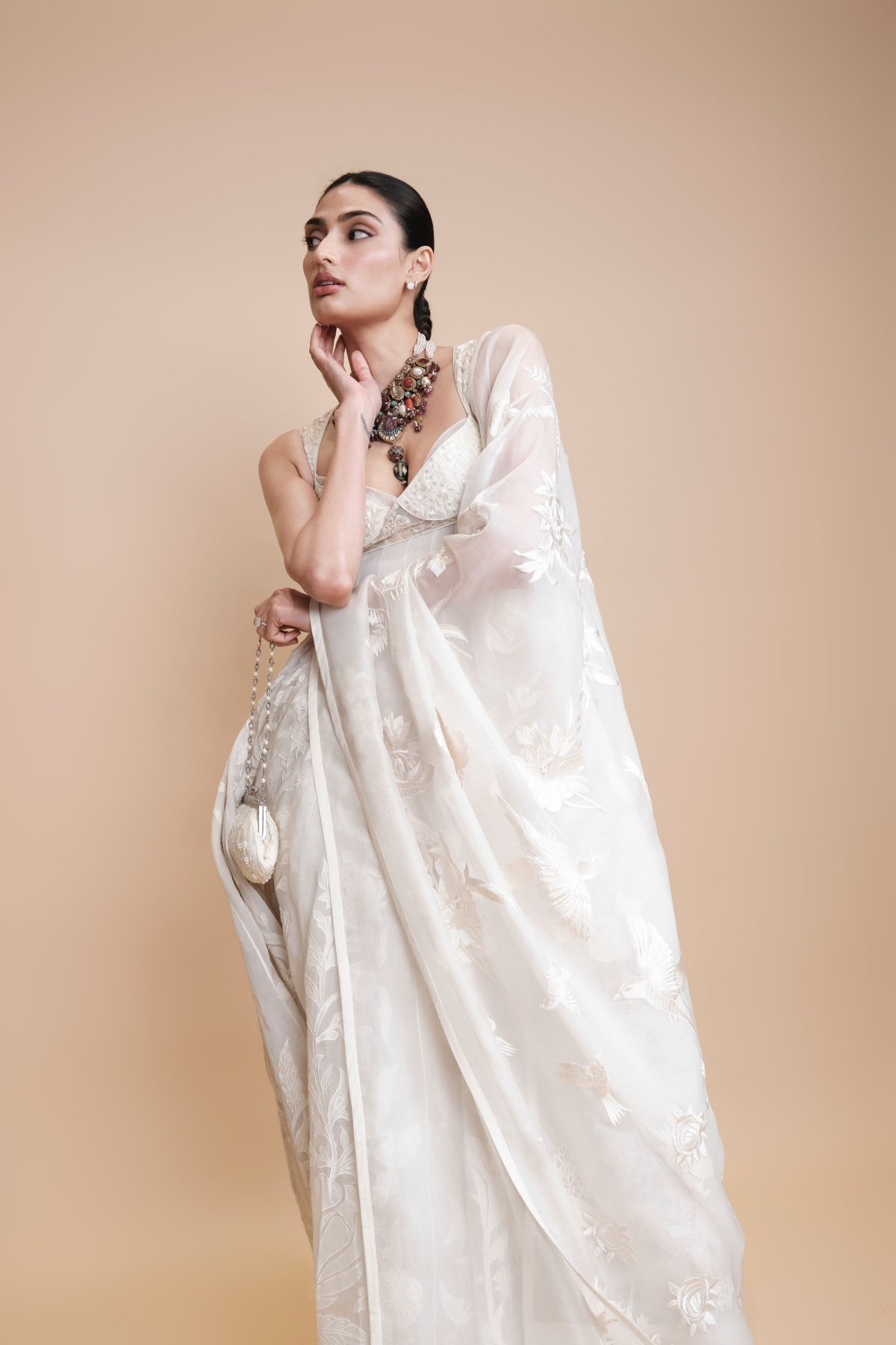Women's Ivory Silk Organza Anarkali & Dupatta
