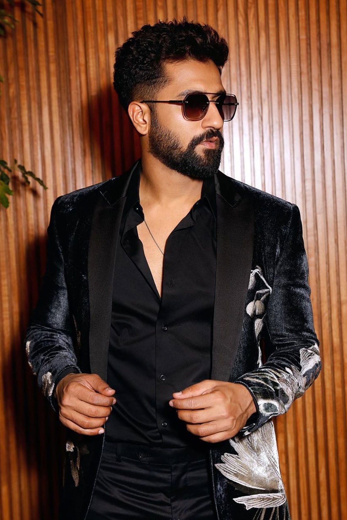Black Velvet Tuxedo With Floral Embroidery