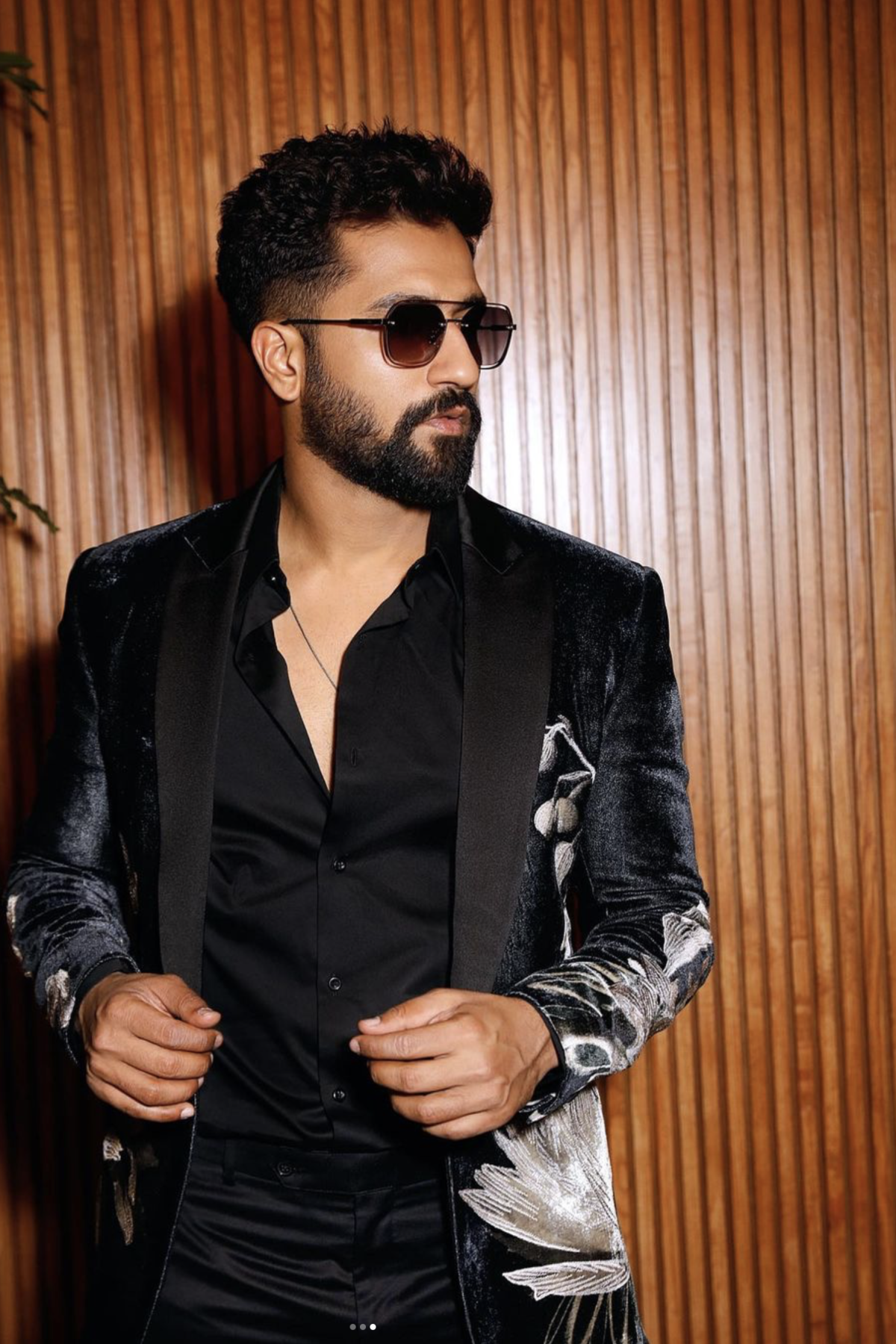Black Velvet Tuxedo With Floral Embroidery