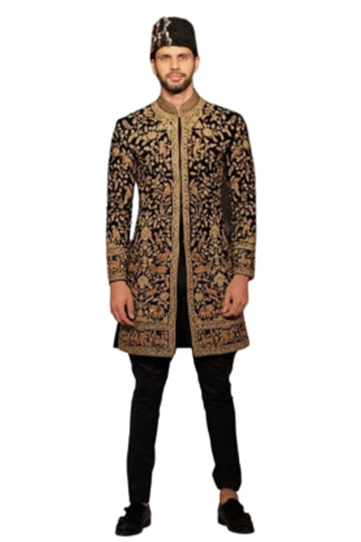 Embroidered Black Velvet Sherwani