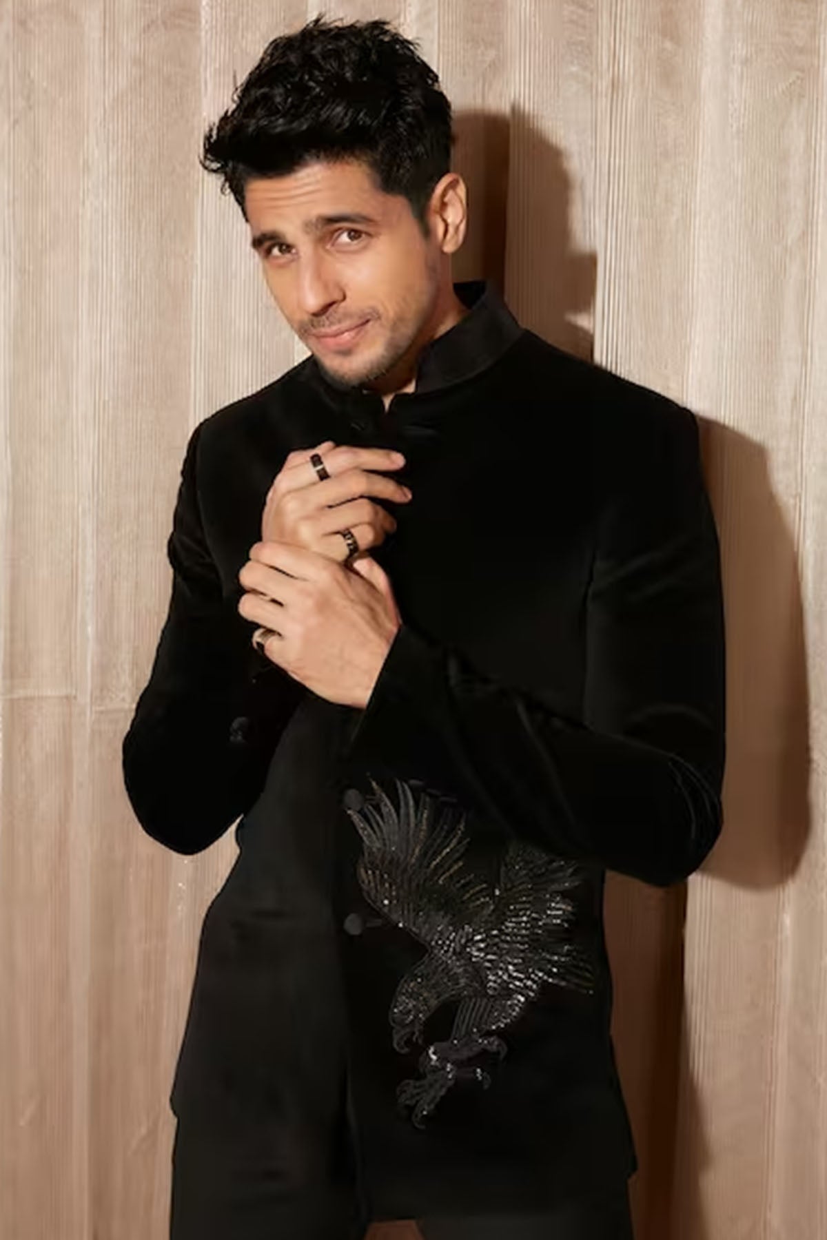 Men's Black Velvet Bandhgala With Embroidery