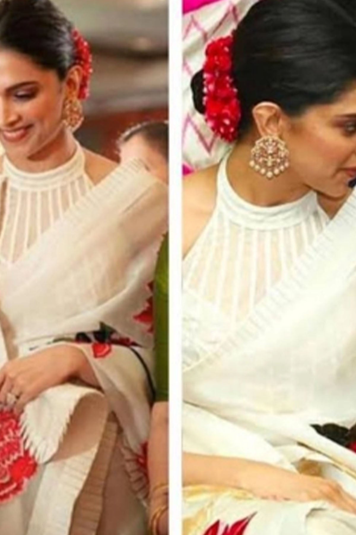 Ivory Organza Saree With Floral Embroidery