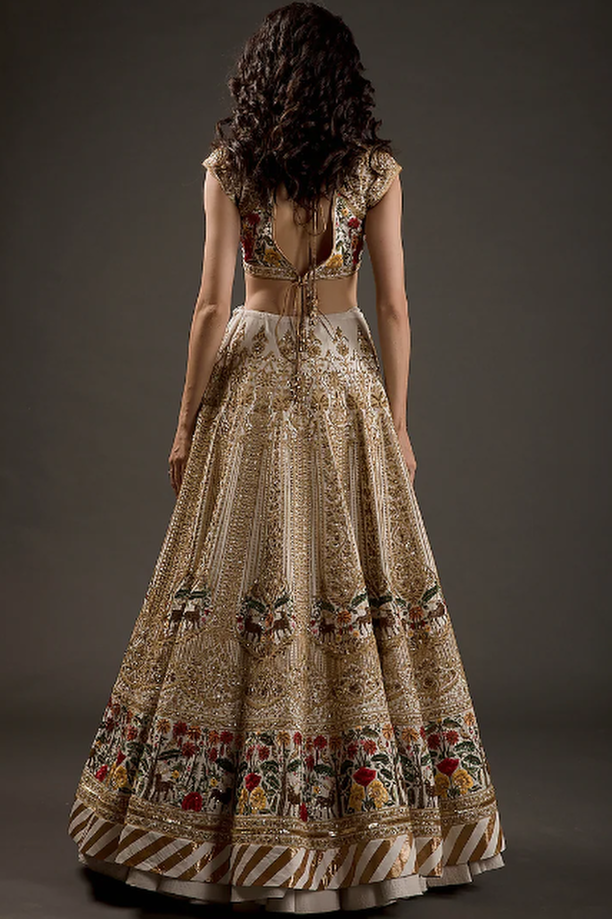 Ivory Chanderi Lehenga Set With Floral Embroidery