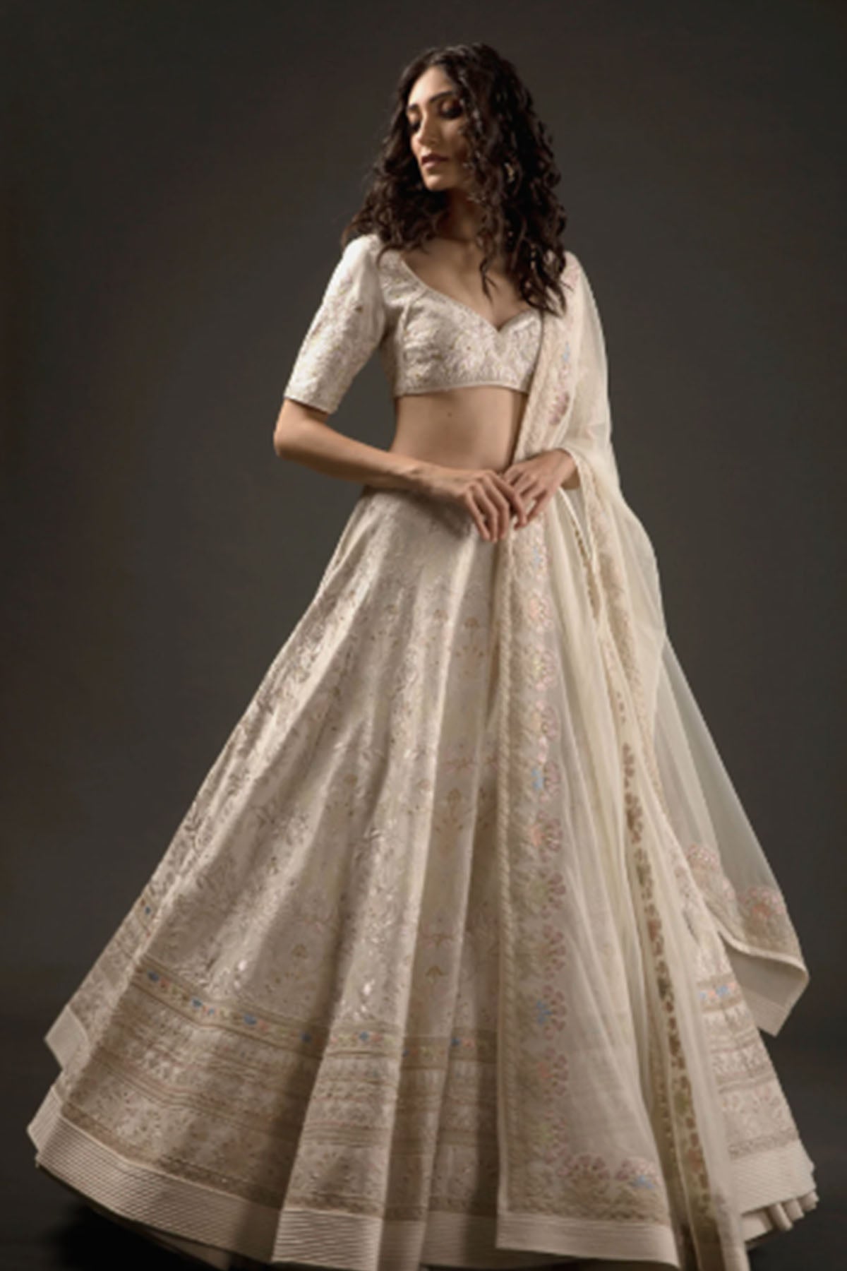 Women's Ivory Embroidered Lehenga Set