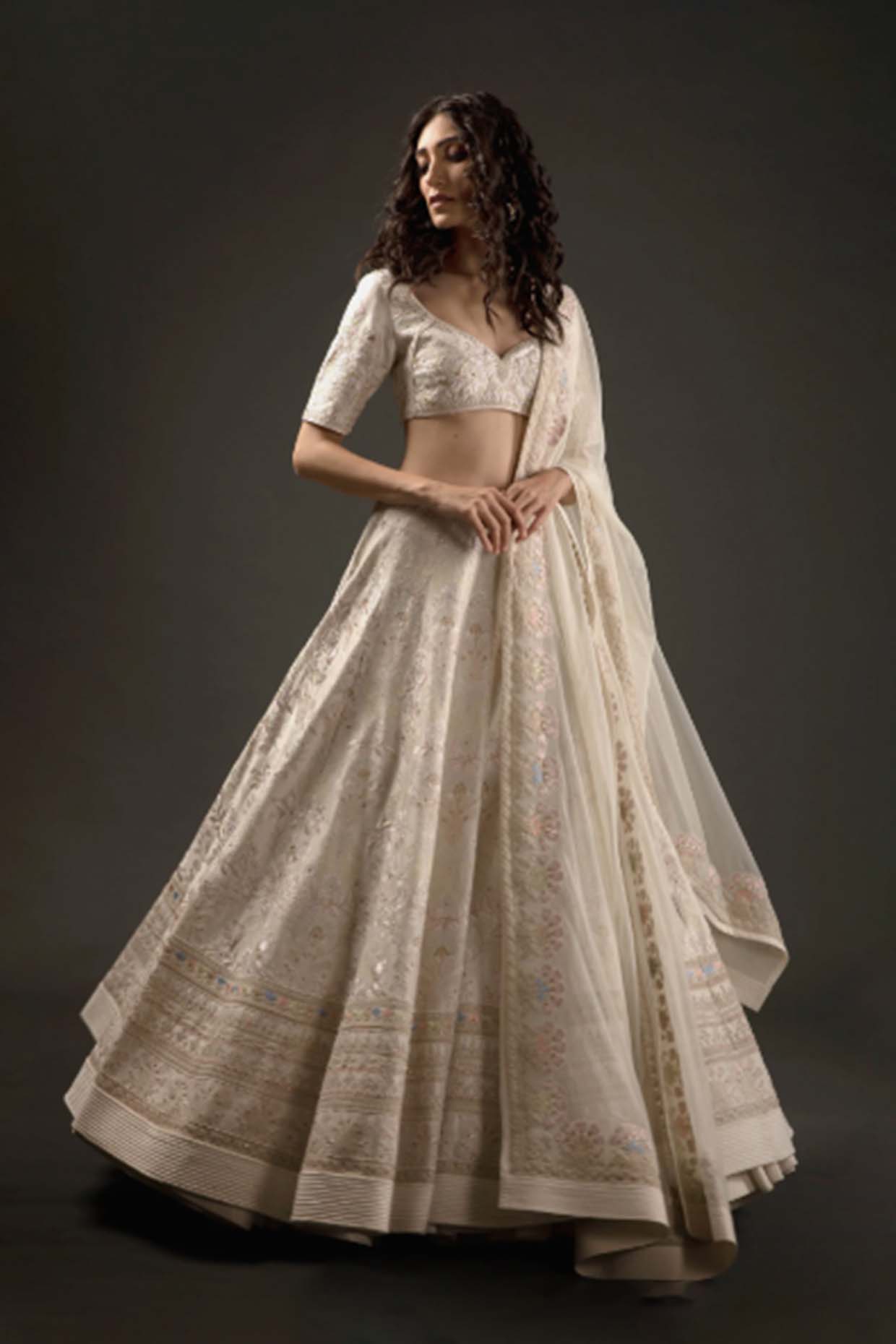 Women's Ivory Embroidered Lehenga Set