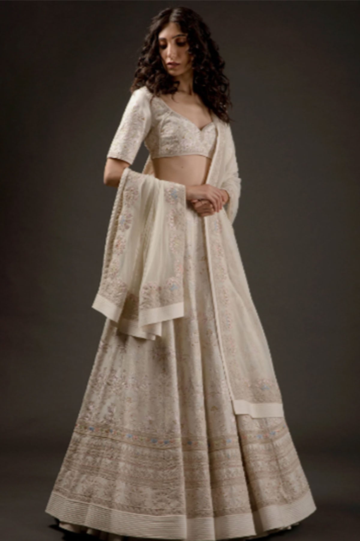 Women's Ivory Embroidered Lehenga Set
