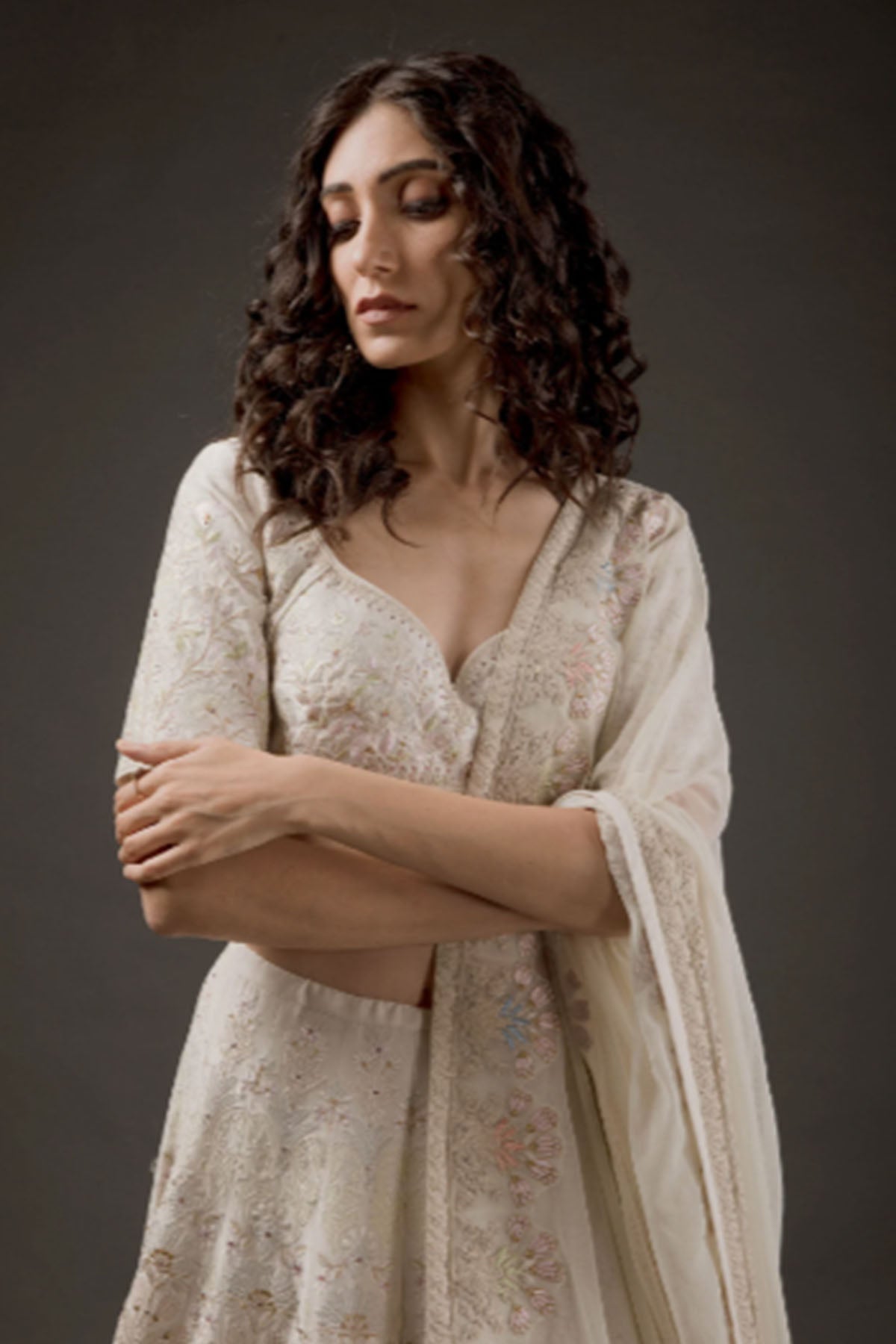 Women's Ivory Embroidered Lehenga Set