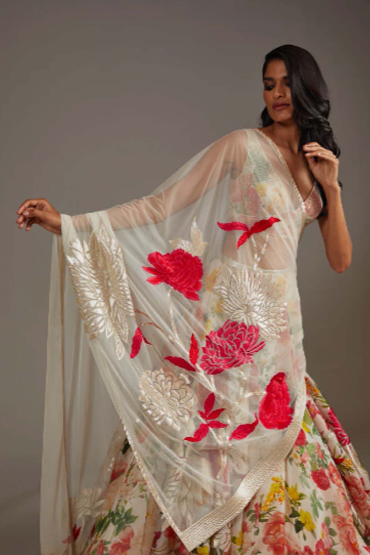 Women's Ivory Organza Lehenga Set
