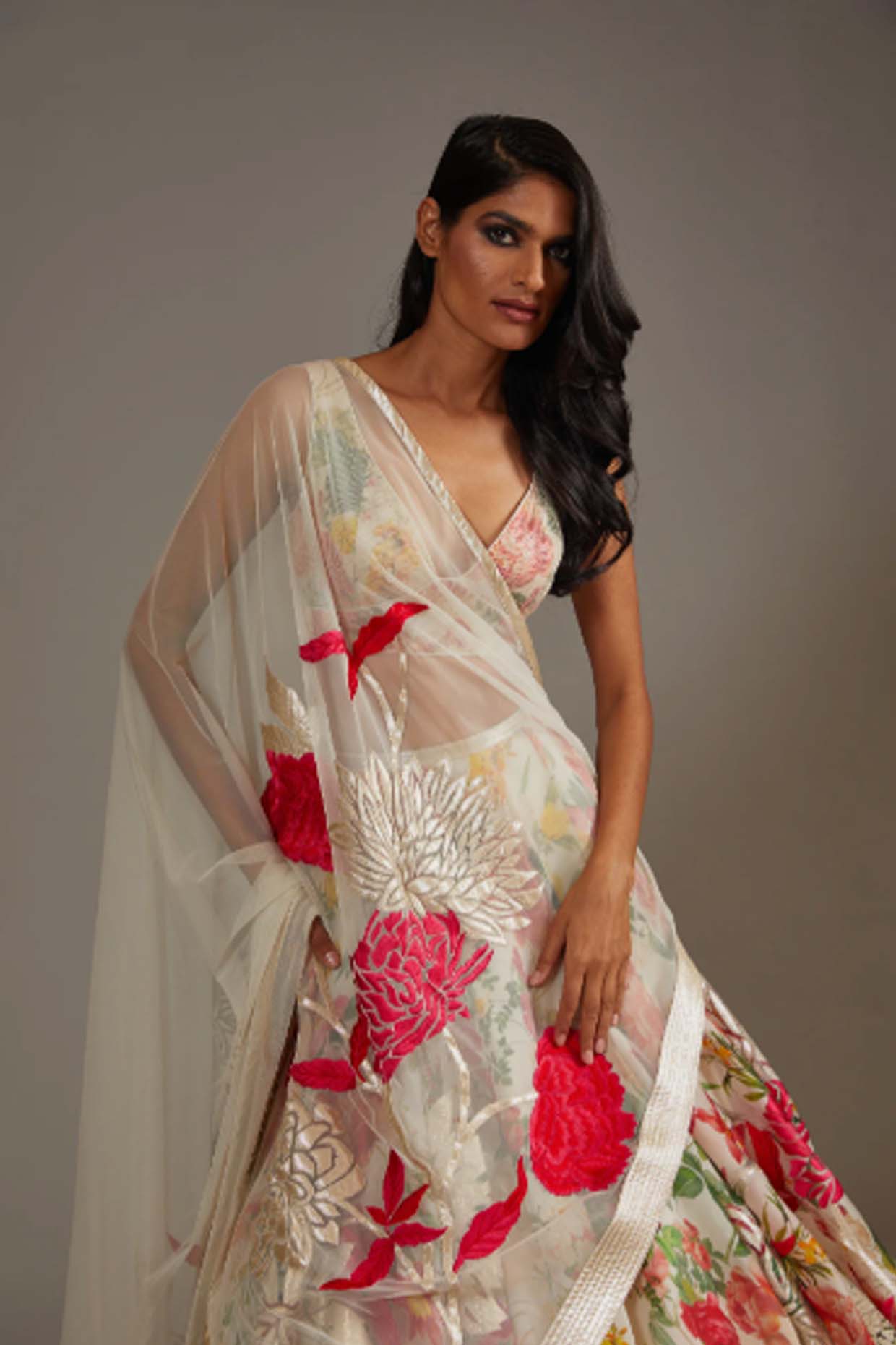 Women's Ivory Organza Lehenga Set
