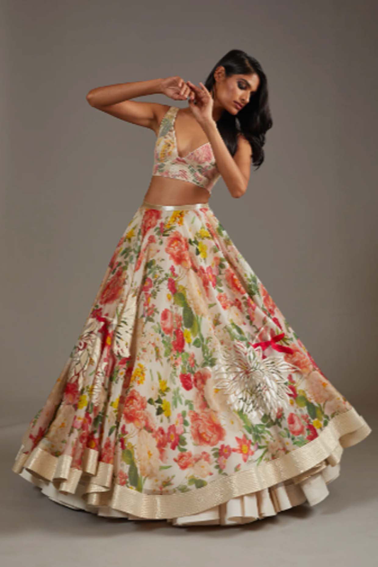 Women's Ivory Organza Lehenga Set