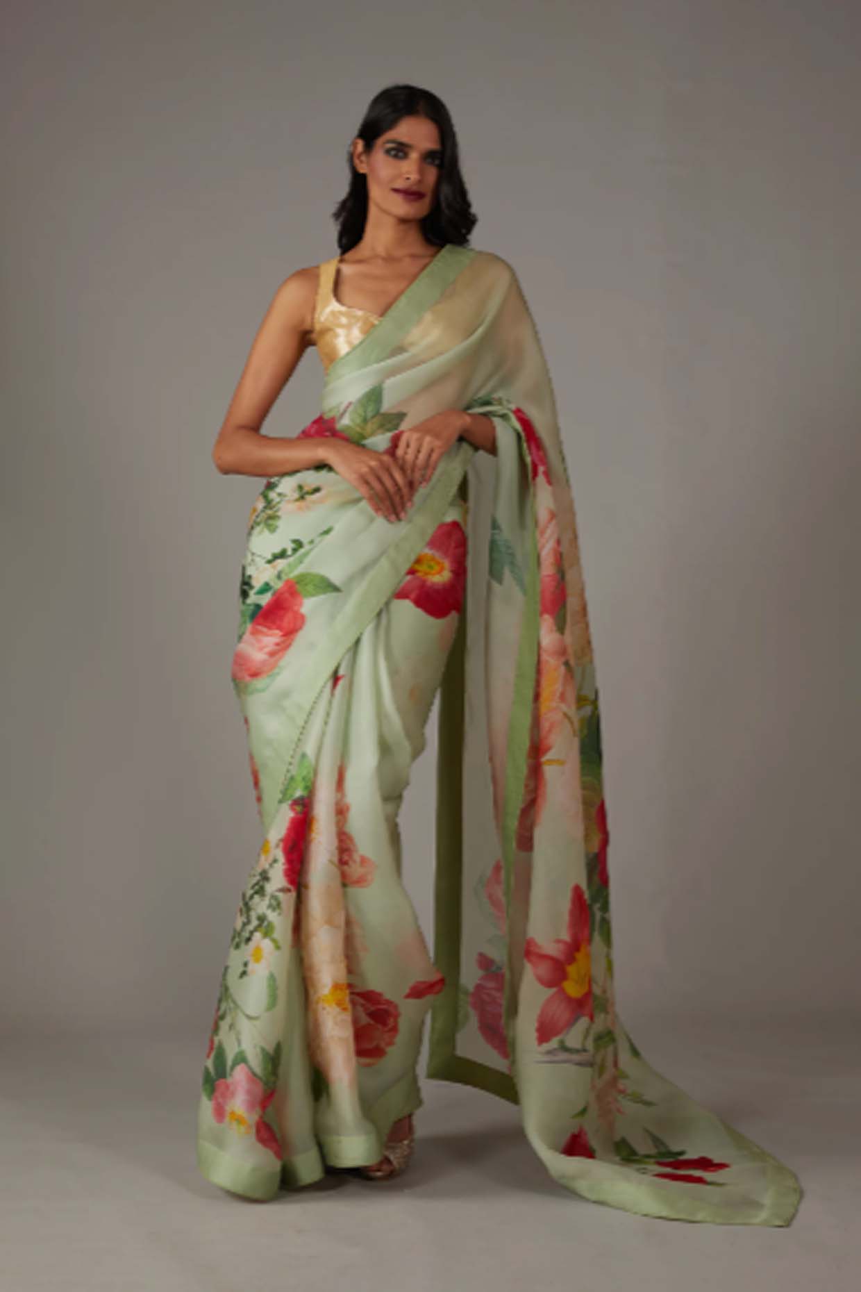Women's Mint Green Organza Saree