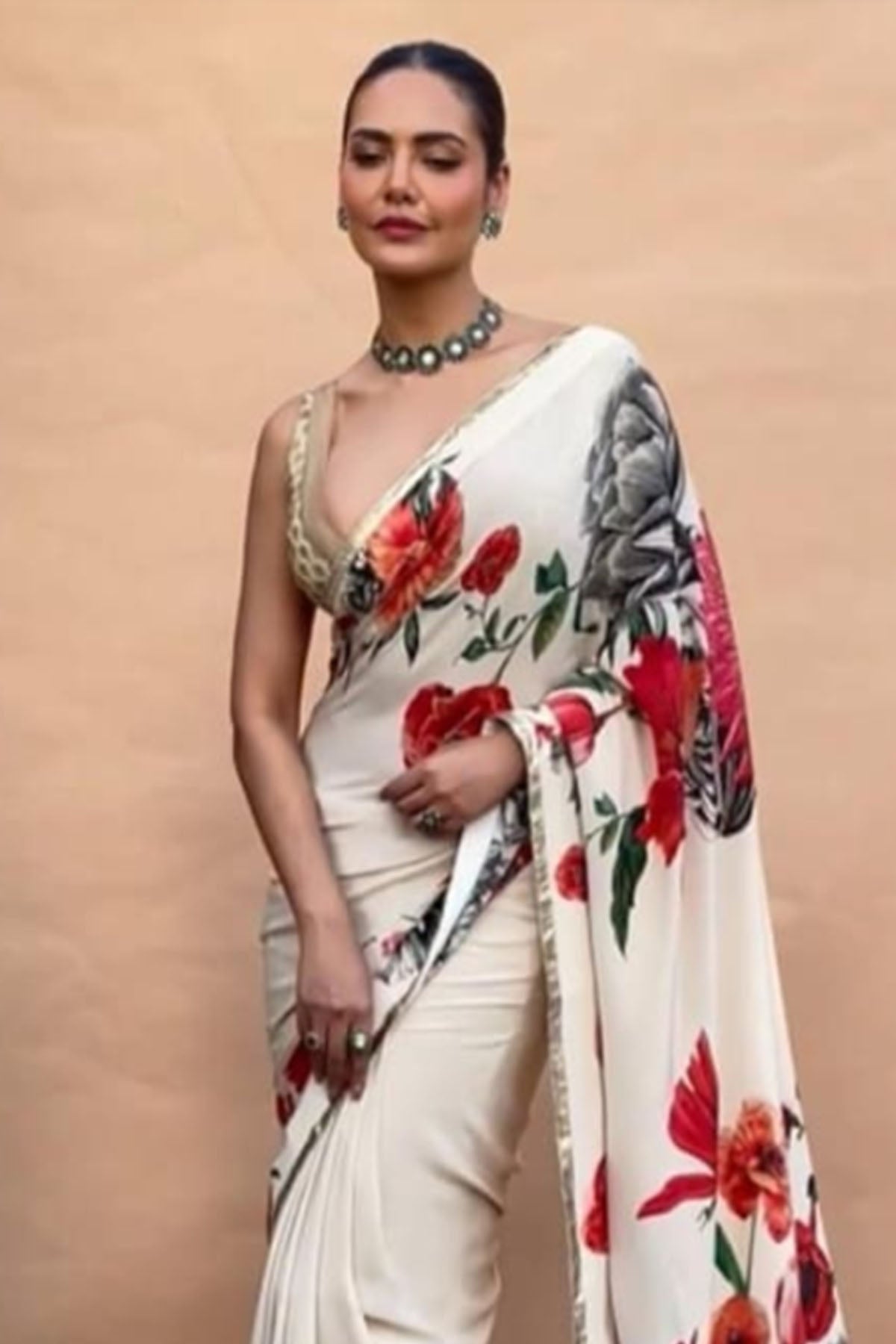 Chanderi Silk Saree With Multicolour Floral Embroidery