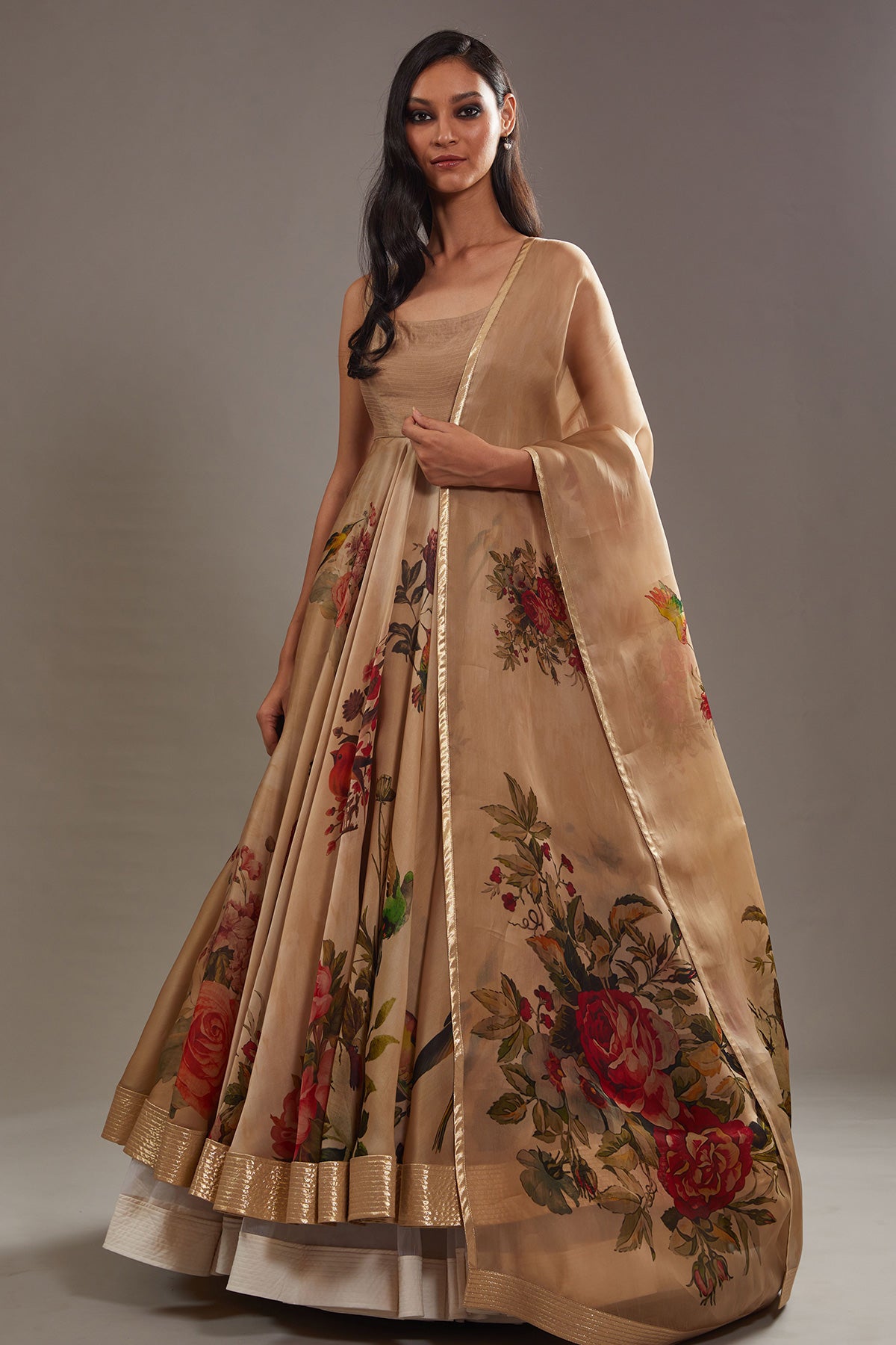 Organza Anarkali Set With Digital Print