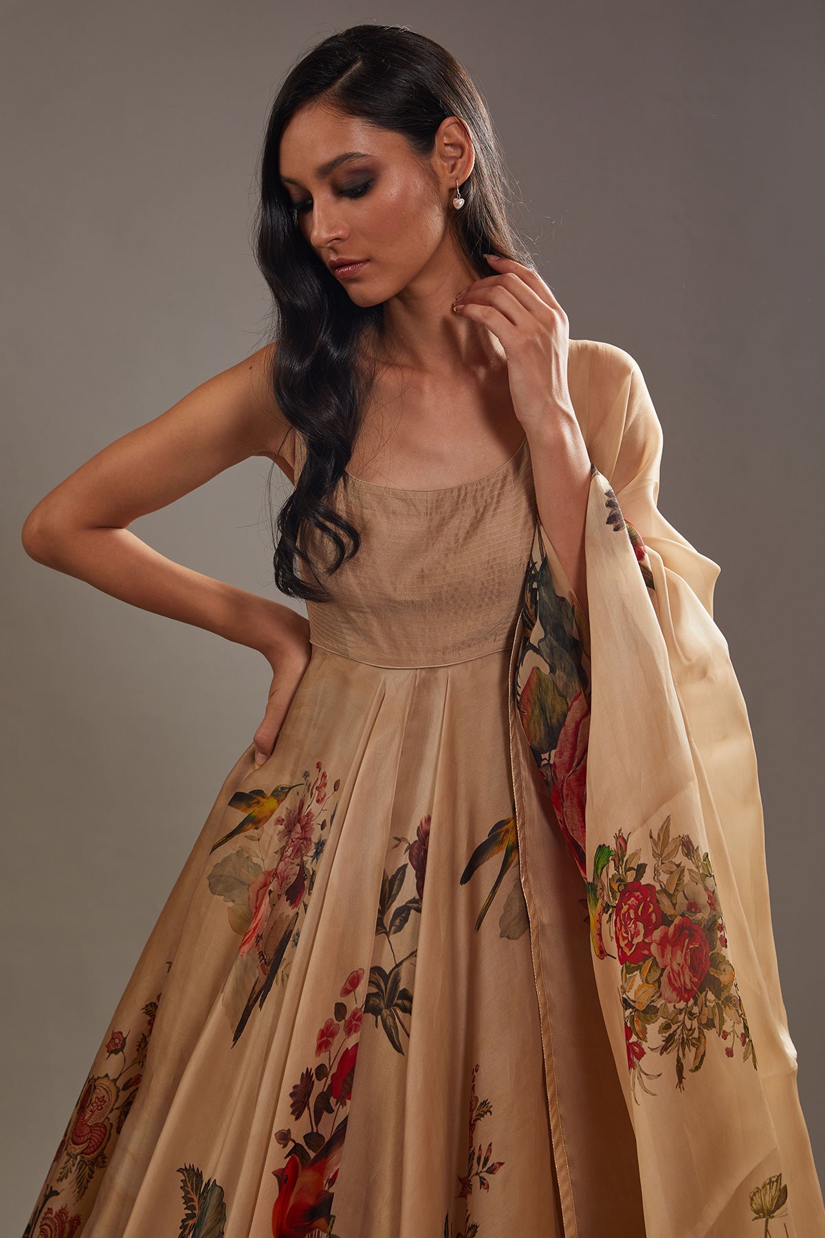 Organza Anarkali Set With Digital Print
