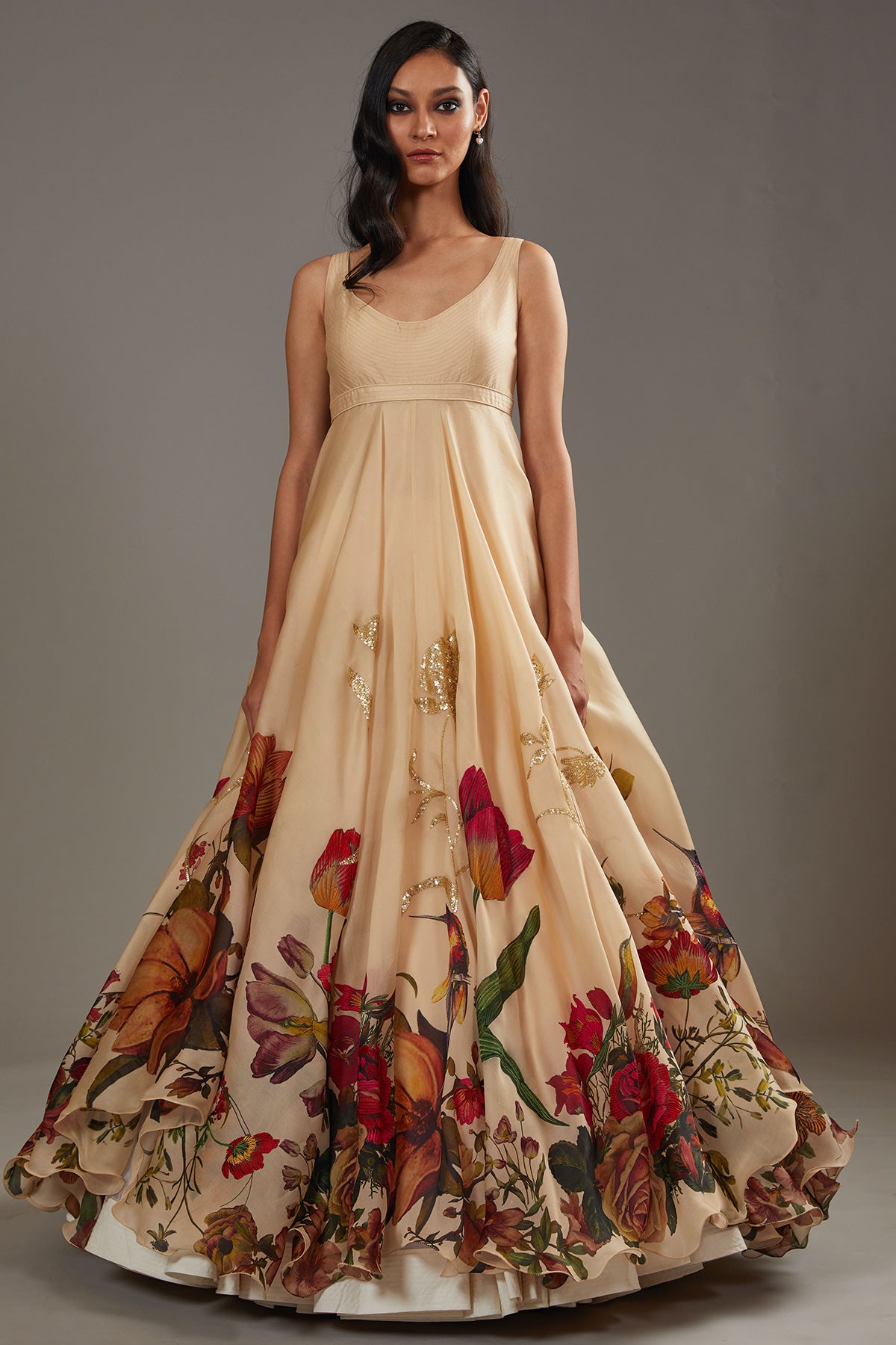 Organza Anarkali Set With Digital Print & Embroidery