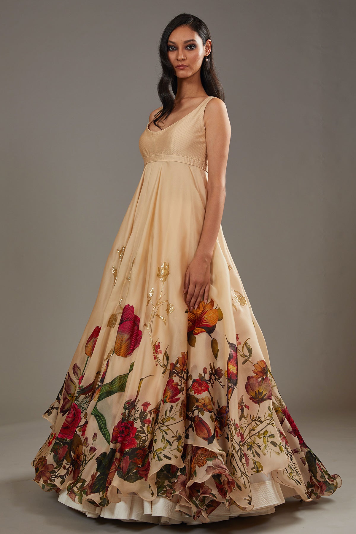 Organza Anarkali Set With Digital Print & Embroidery