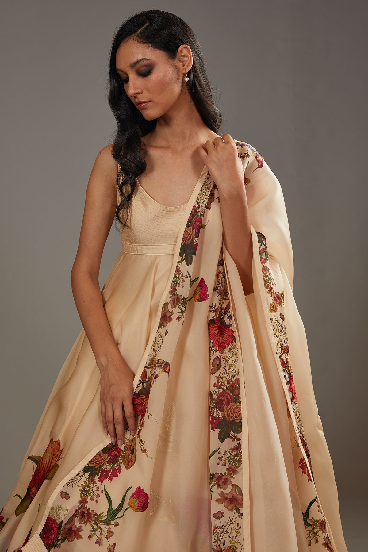 Organza Anarkali Set With Digital Print & Embroidery