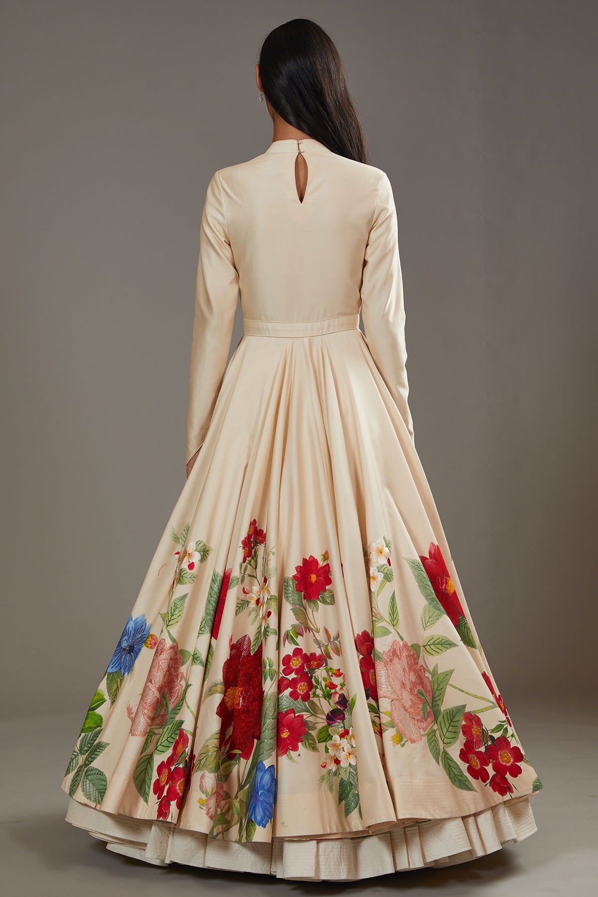Ivory Chanderi Anarkali Set With Floral Digital Printed