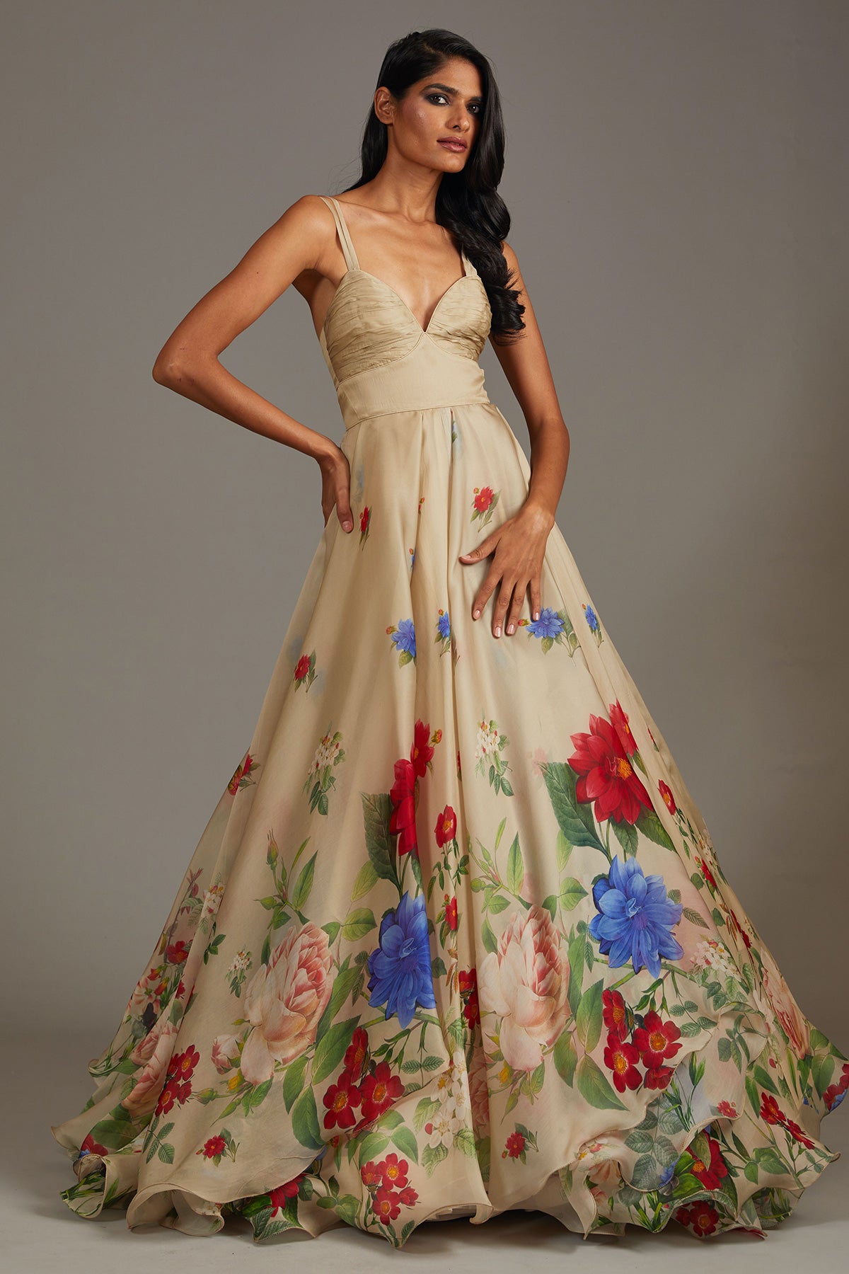 Chanderi Anarkali Set With Digital Print & Organza Dupatta