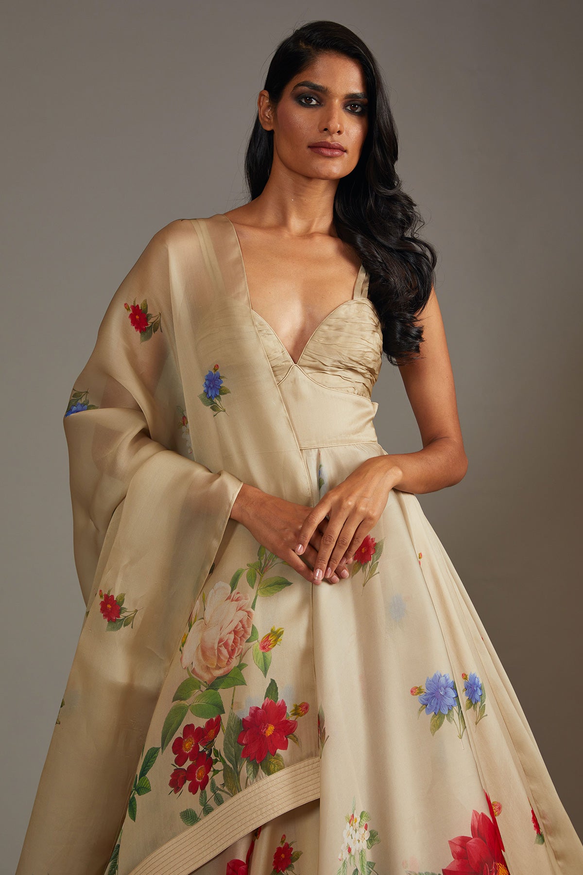 Chanderi Anarkali Set With Digital Print & Organza Dupatta