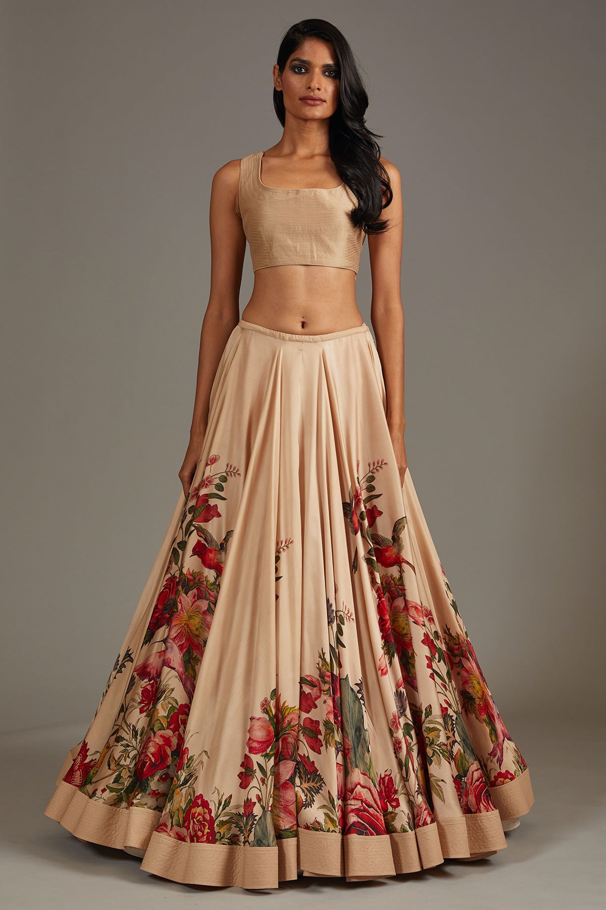 Digital Printed Satin Lehenga Set With Net Dupatta