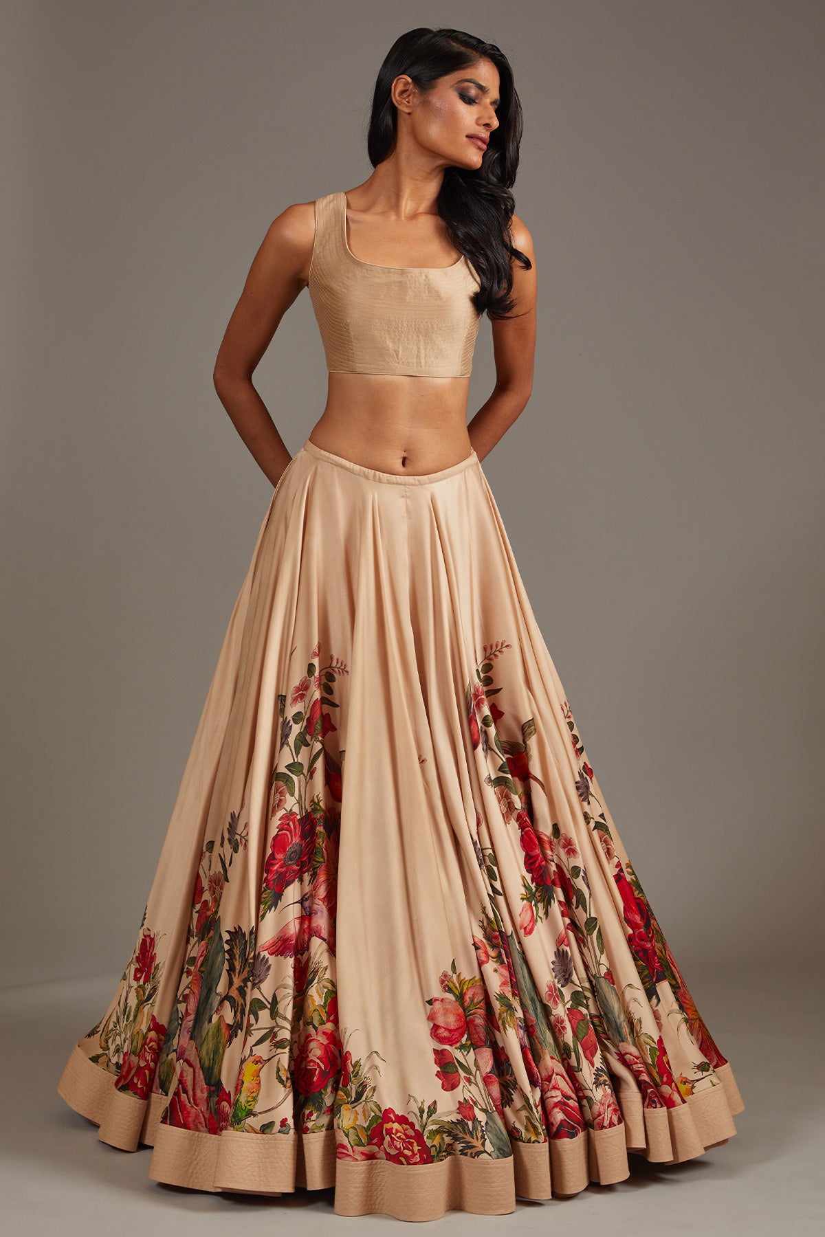 Digital Printed Satin Lehenga Set With Net Dupatta