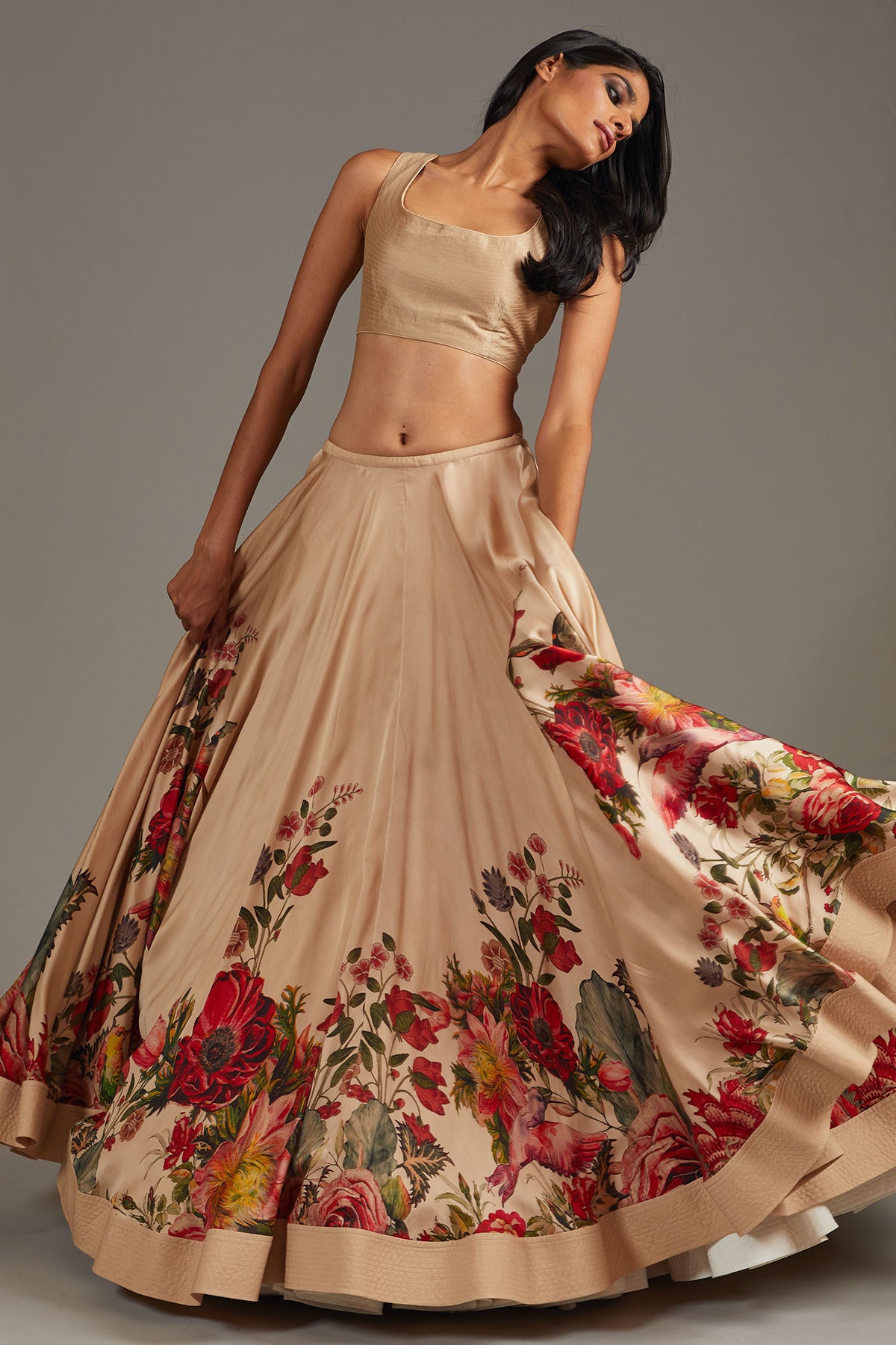 Digital Printed Satin Lehenga Set With Net Dupatta