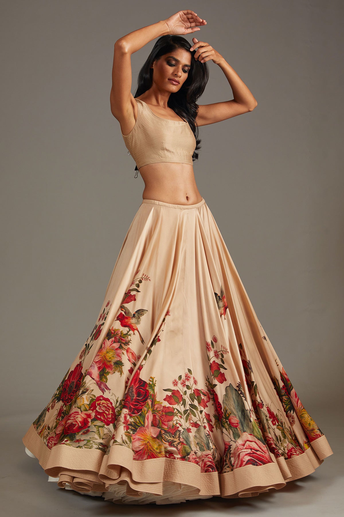 Digital Printed Satin Lehenga Set With Net Dupatta