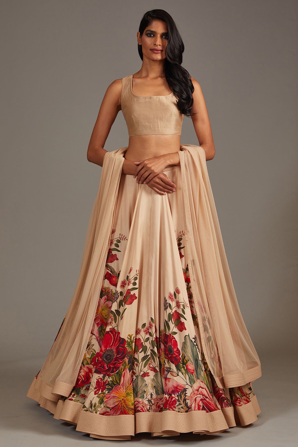 Digital Printed Satin Lehenga Set With Net Dupatta