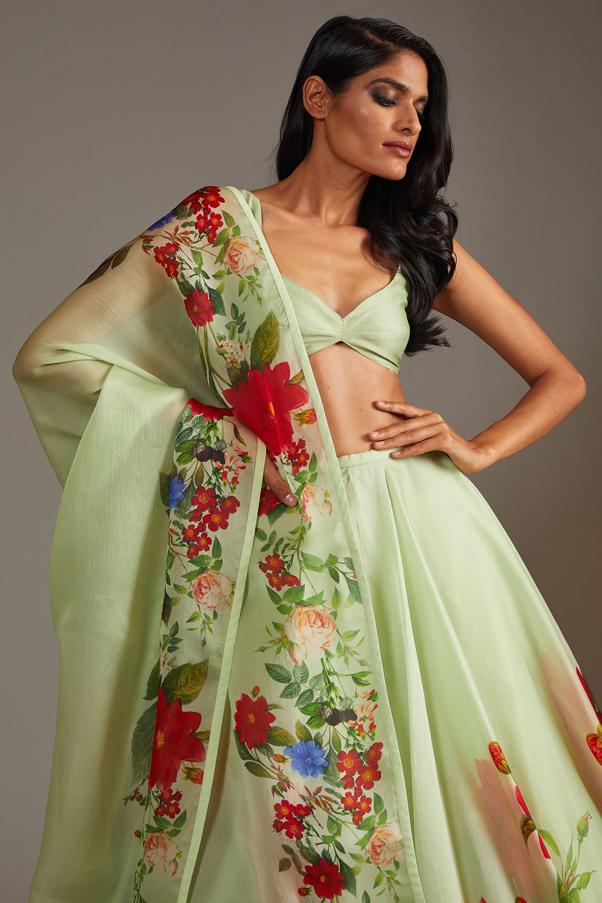 Organza Lehenga Set With Digital Print