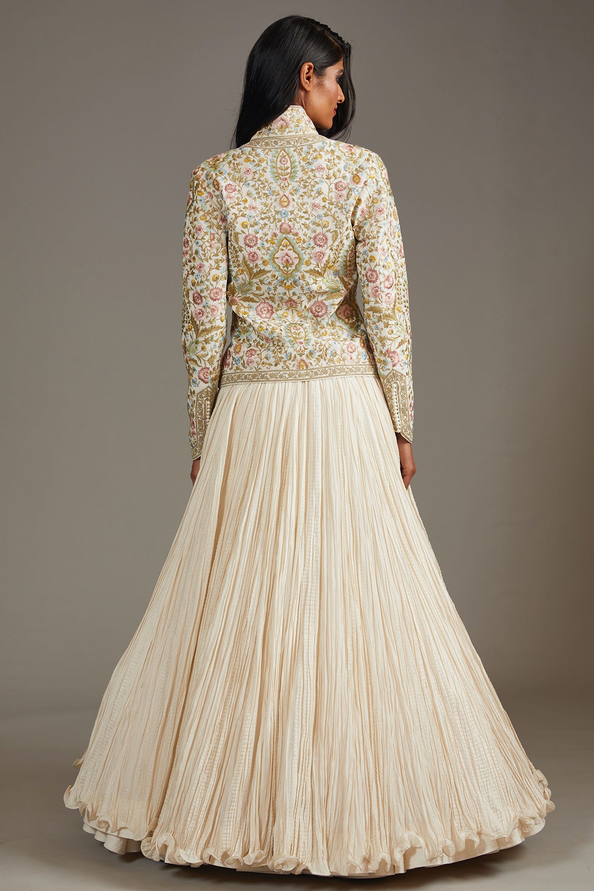 Ivory Embroidered Matka Silk Short Jacket