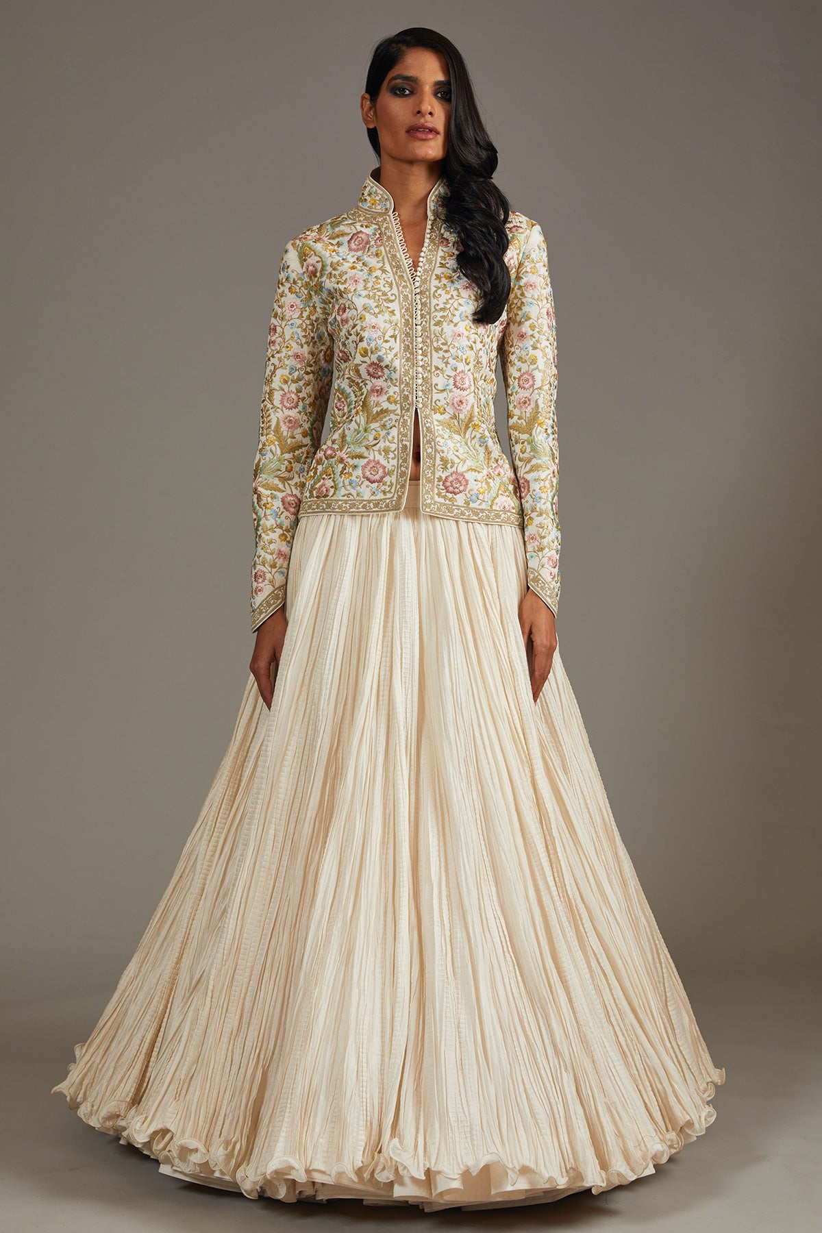Ivory Embroidered Matka Silk Short Jacket