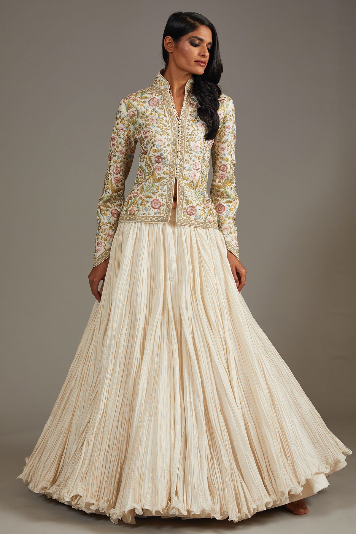 Ivory Embroidered Matka Silk Short Jacket