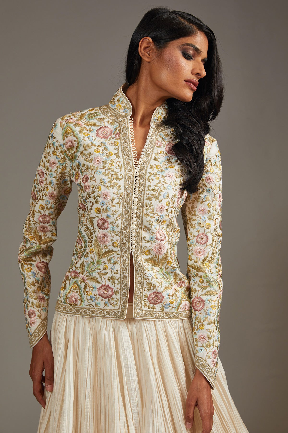 Ivory Embroidered Matka Silk Short Jacket