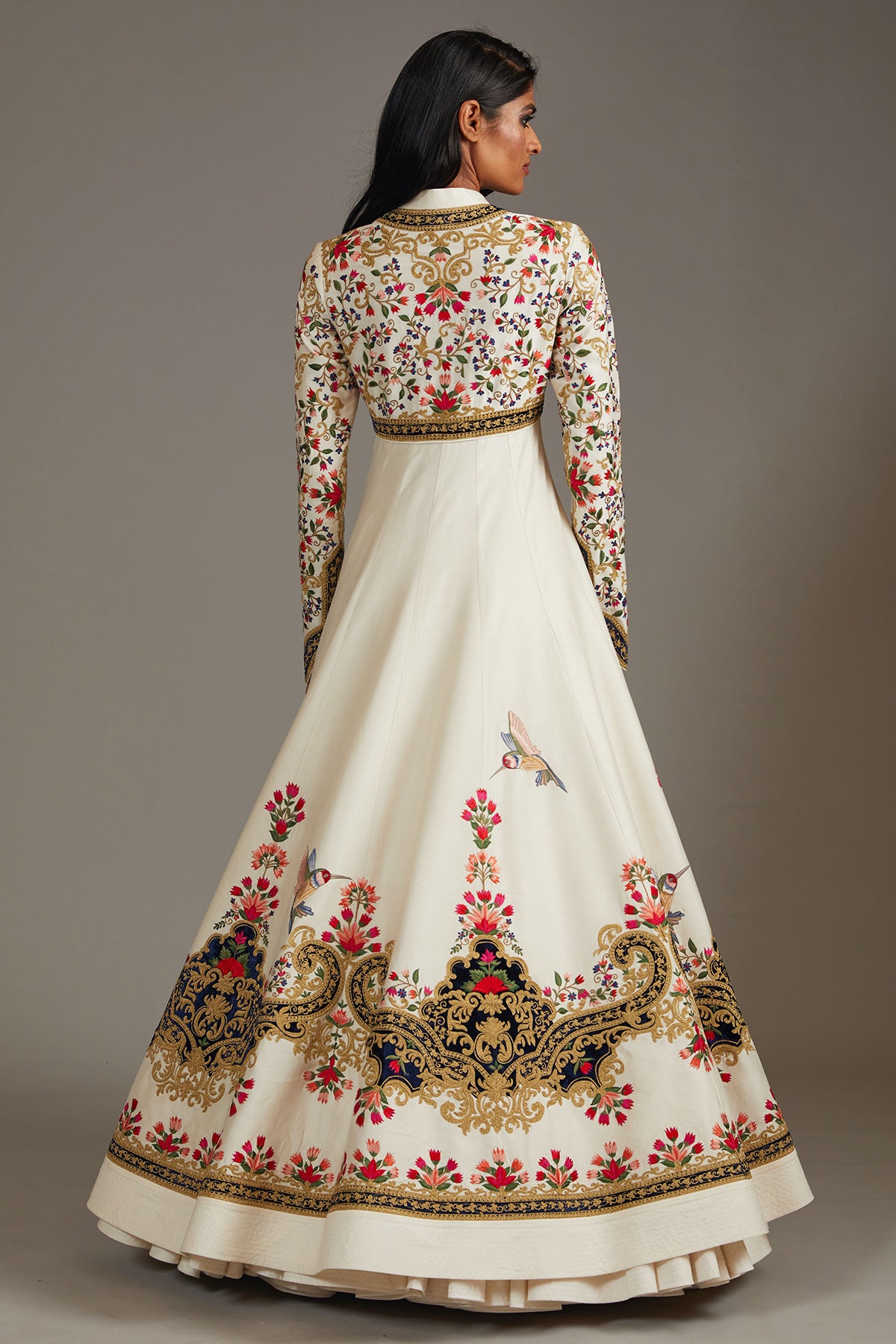 Chanderi Anarkali Set With Silk Velvet Embroidery