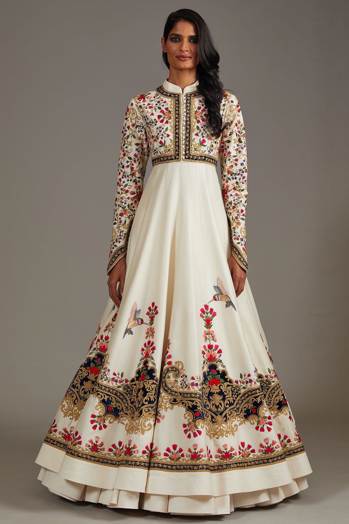 Chanderi Anarkali Set With Silk Velvet Embroidery