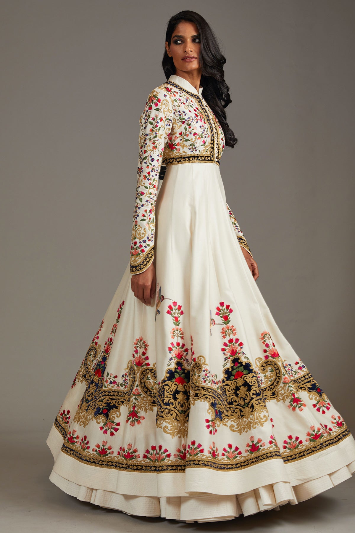 Chanderi Anarkali Set With Silk Velvet Embroidery