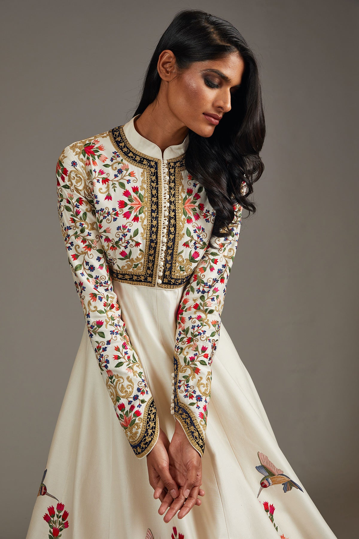Chanderi Anarkali Set With Silk Velvet Embroidery