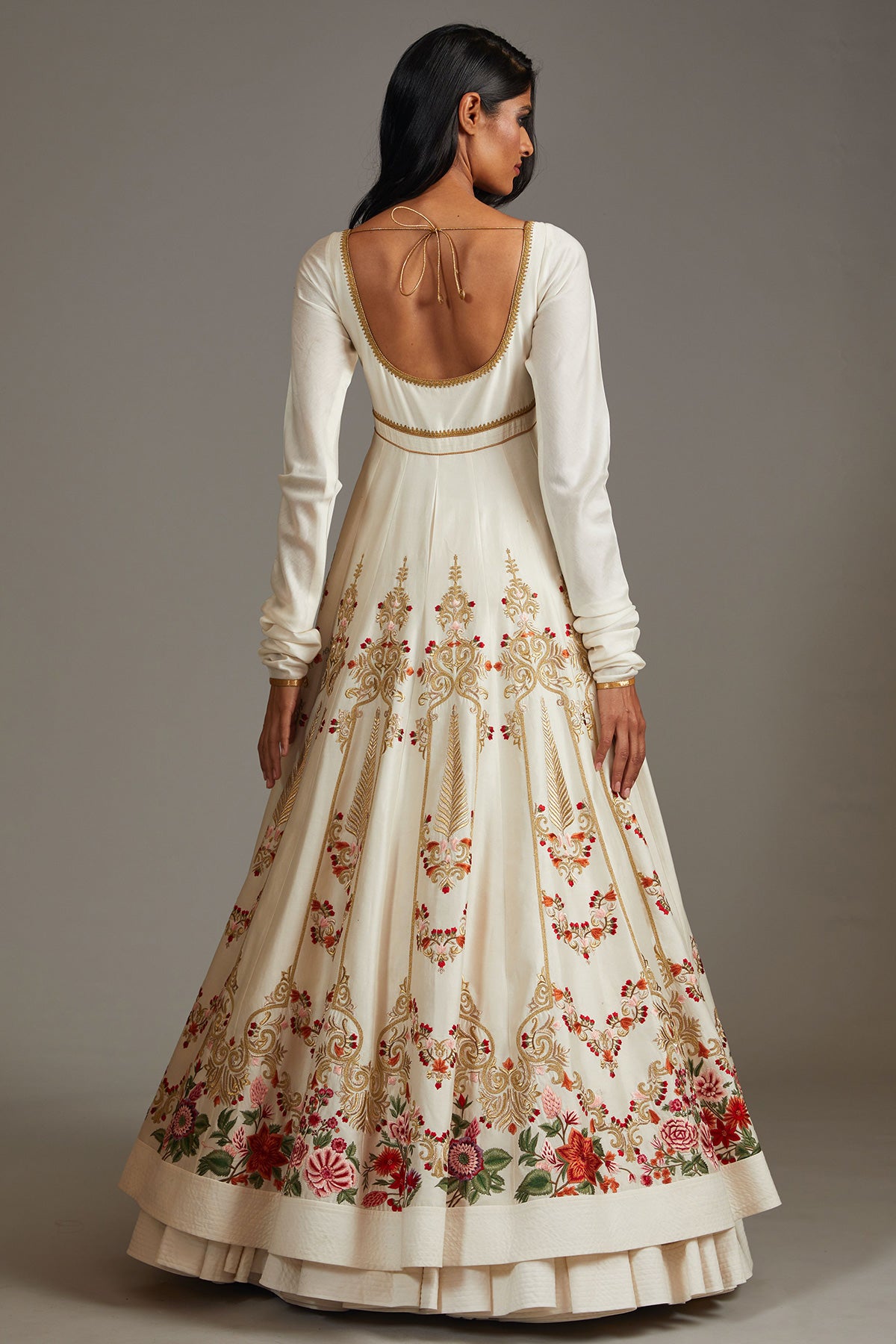 Ivory Chanderi Anarkali Set With Floral Embroidery