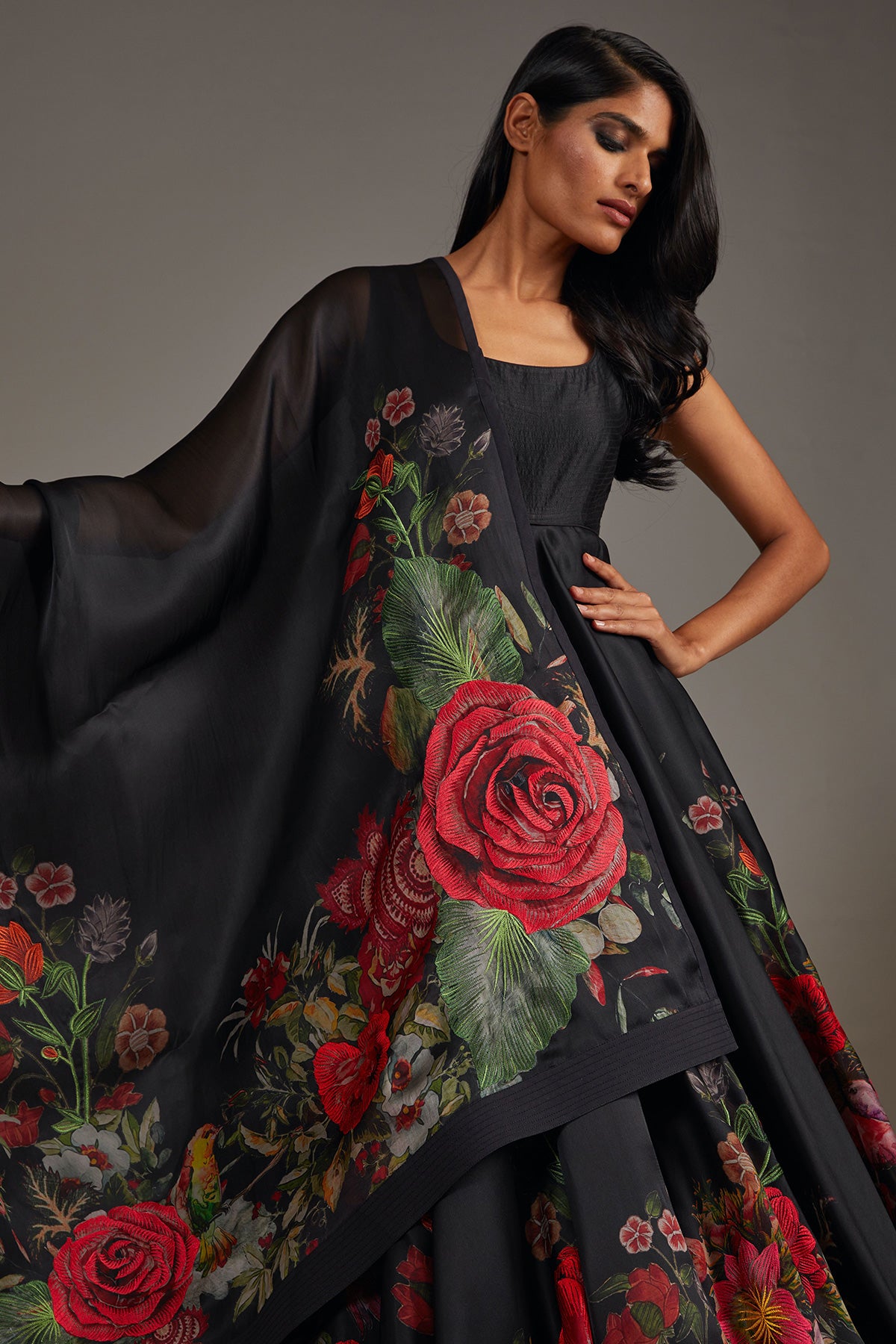 Organza Anarkali Set With Digital Print