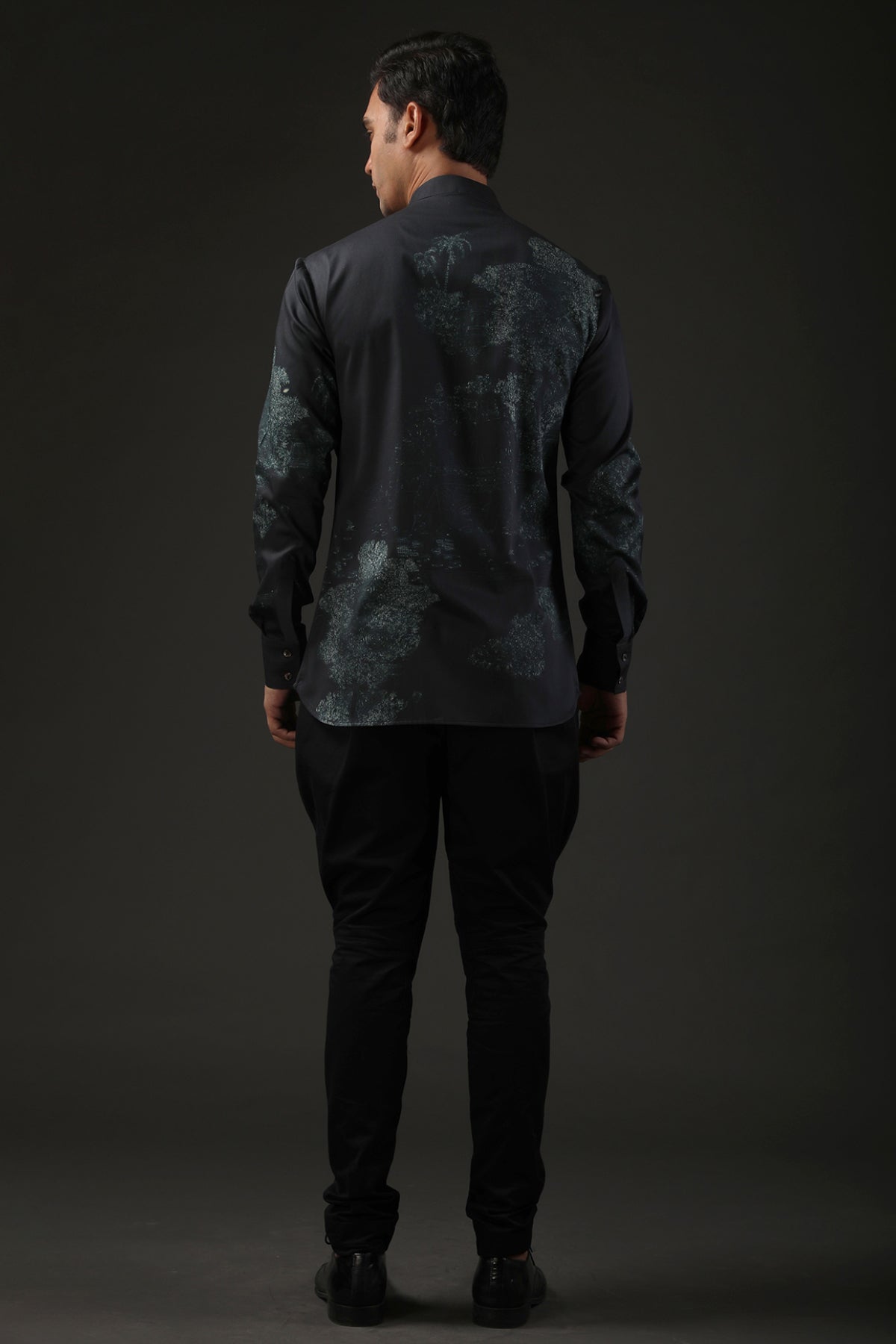 Men's Black Shibori Printed Poplin Shirt